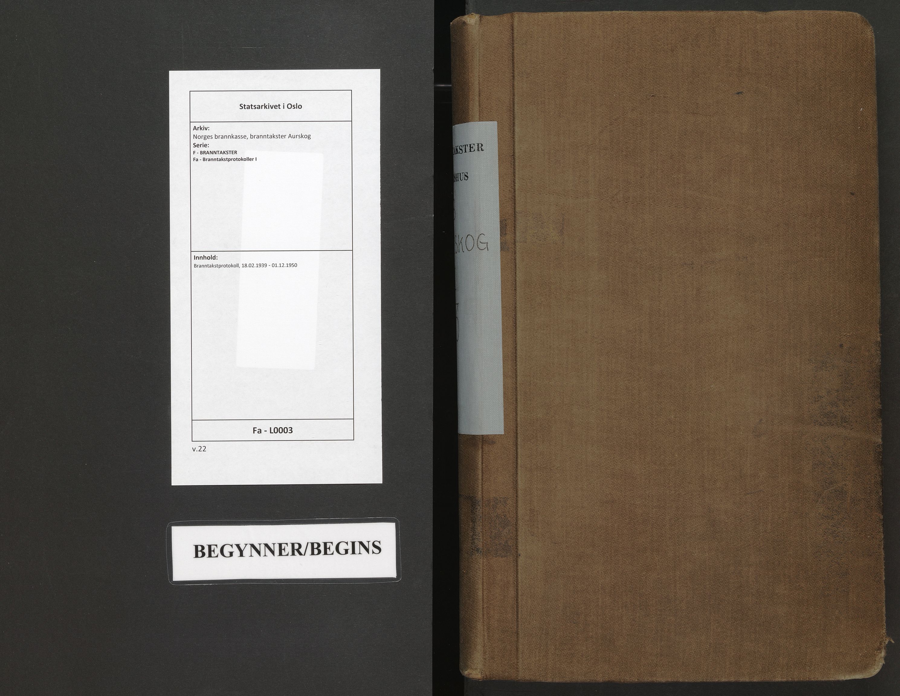 Norges brannkasse, branntakster Aurskog, AV/SAO-A-11381/F/Fa/L0003: Branntakstprotokoll, 1939-1950