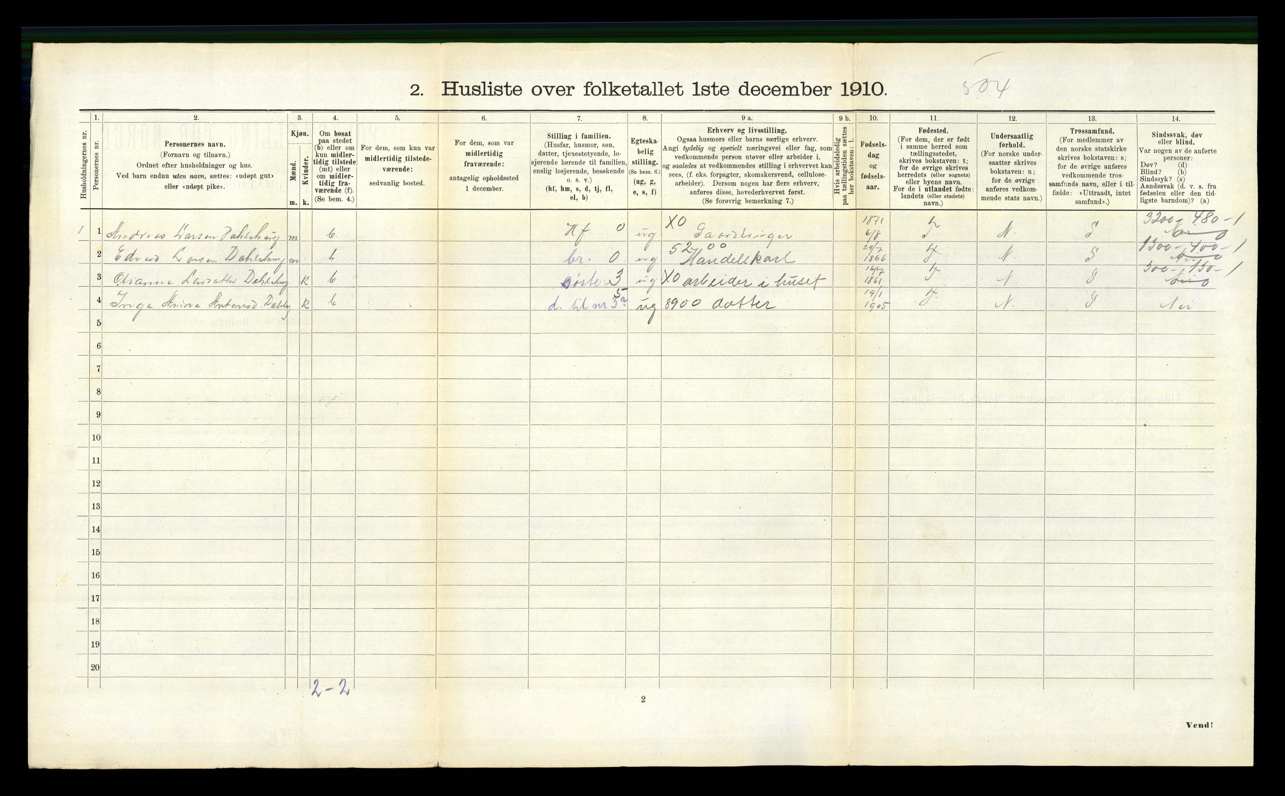 RA, Folketelling 1910 for 1540 Hen herred, 1910, s. 332