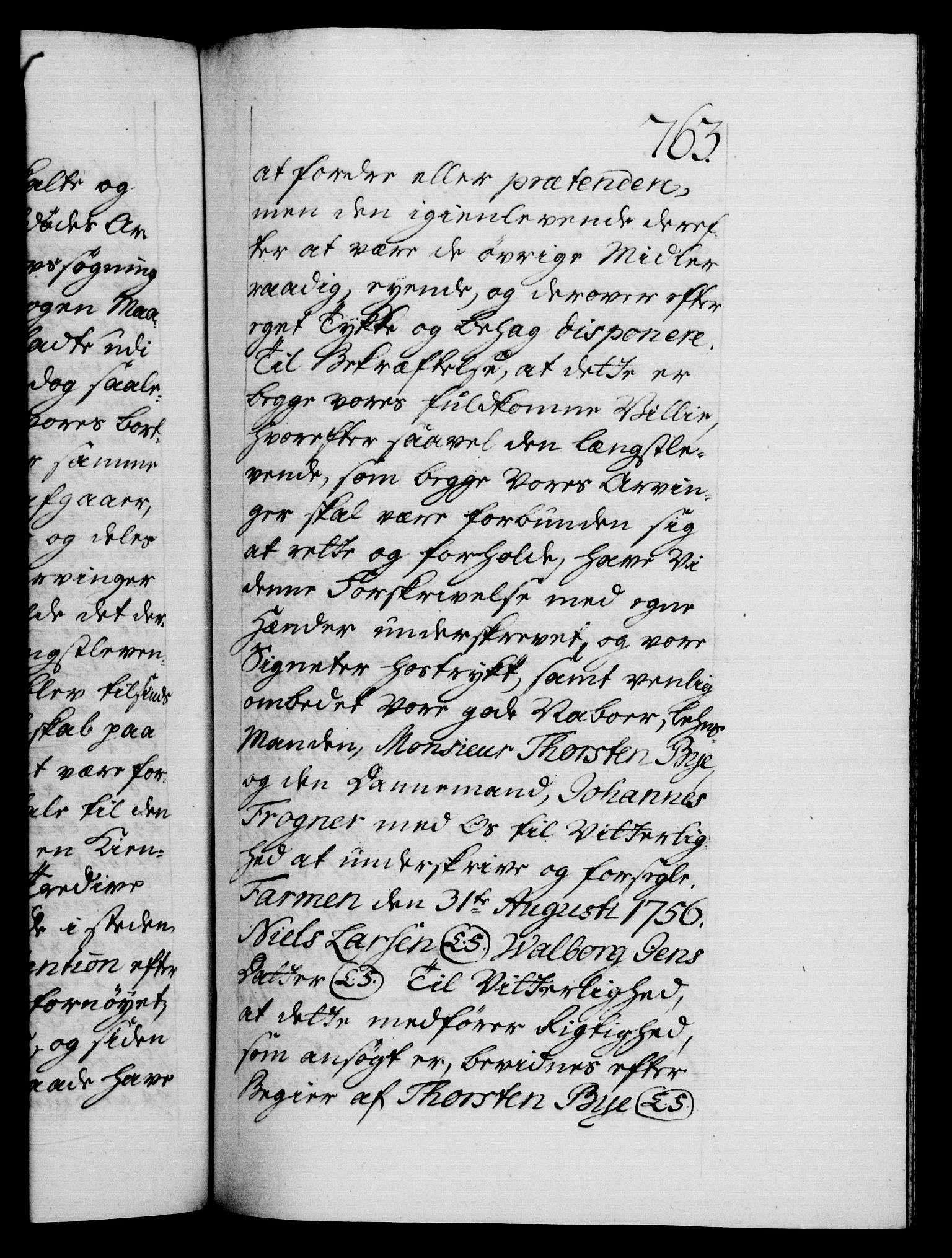 Danske Kanselli 1572-1799, AV/RA-EA-3023/F/Fc/Fca/Fcaa/L0039: Norske registre, 1755-1756, s. 763a