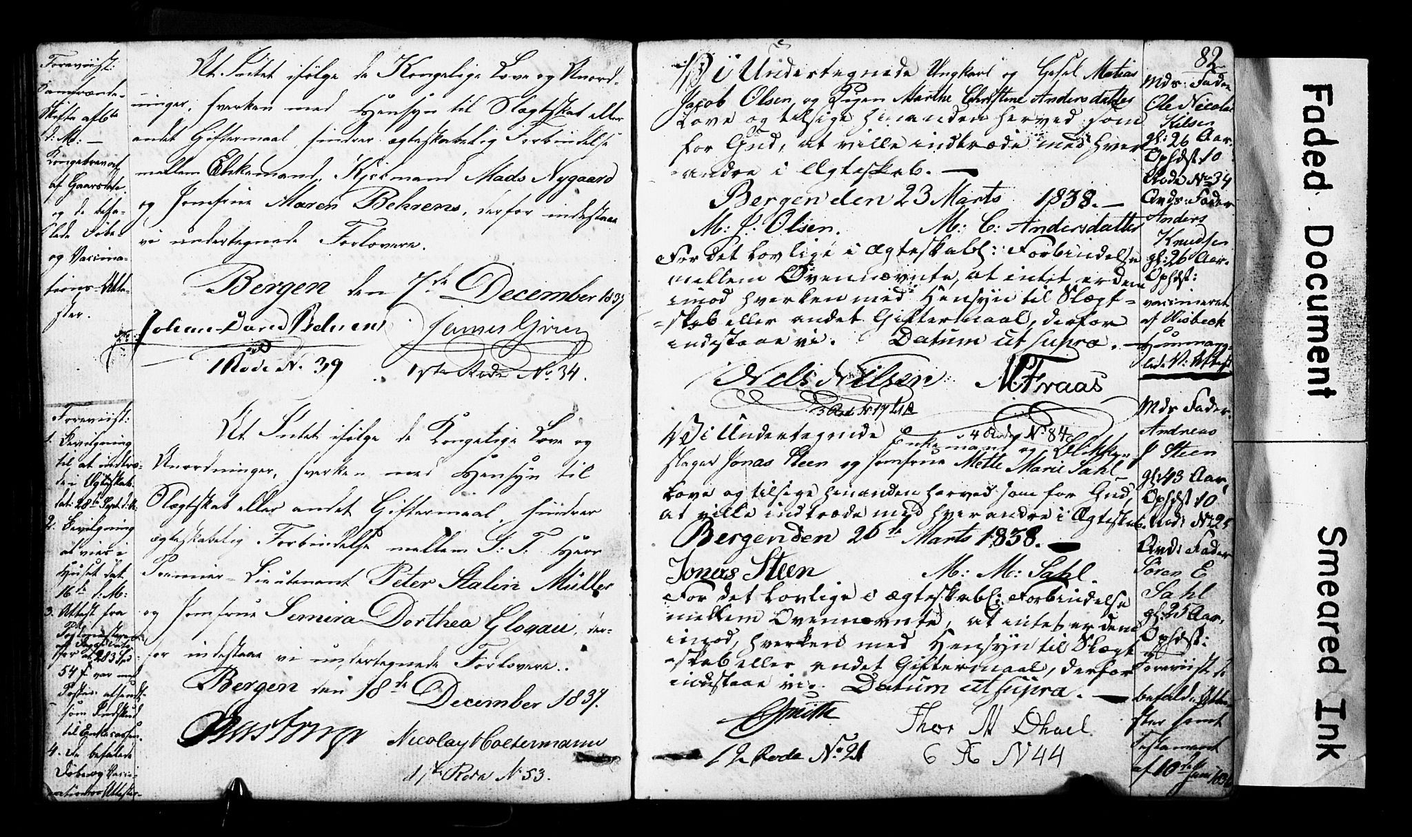 Domkirken sokneprestembete, SAB/A-74801: Forlovererklæringer nr. II.5.3, 1832-1845, s. 82