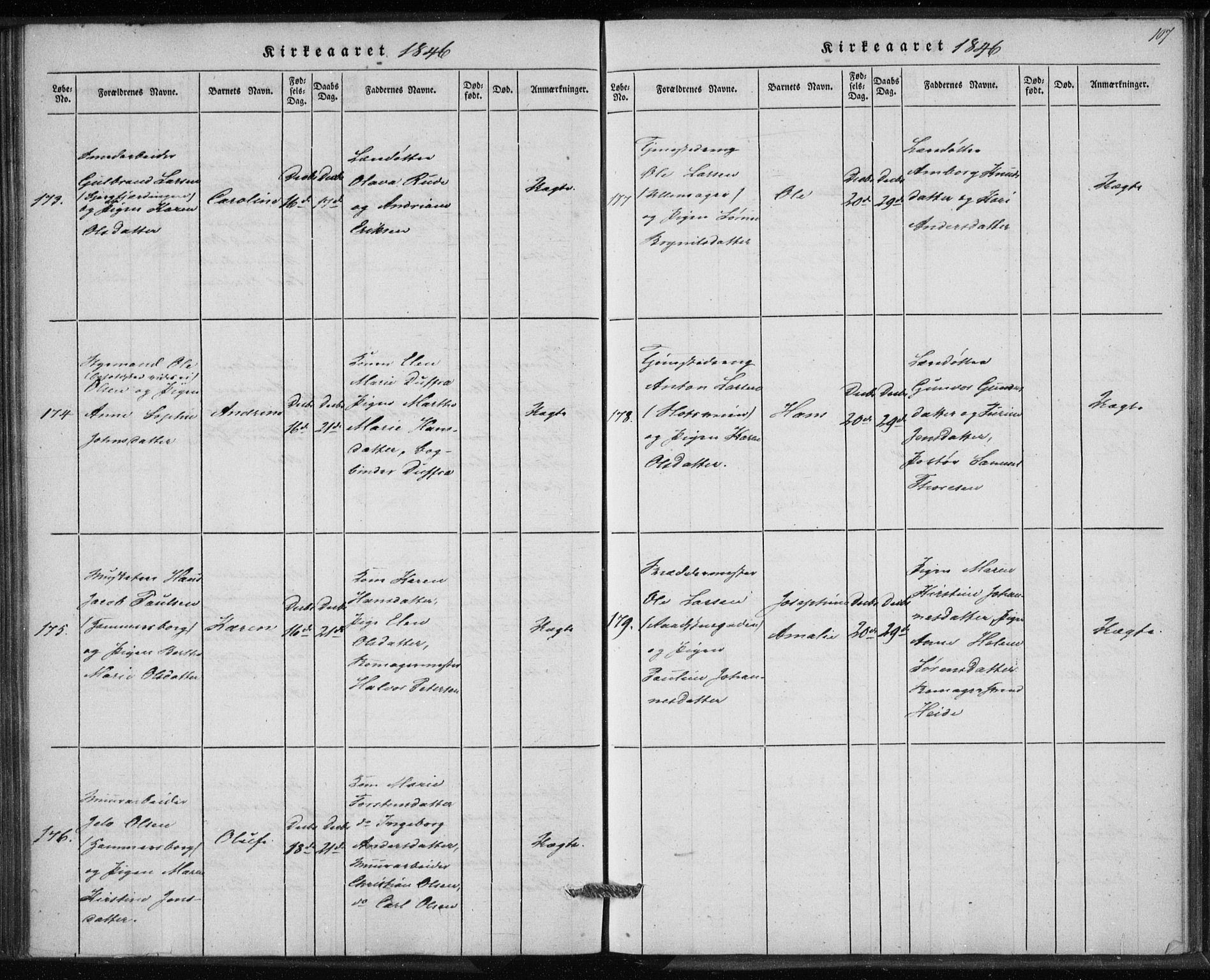 Rikshospitalet prestekontor Kirkebøker, AV/SAO-A-10309b/K/L0001/0002: Dåpsbok nr. 1.2, 1842-1847, s. 107