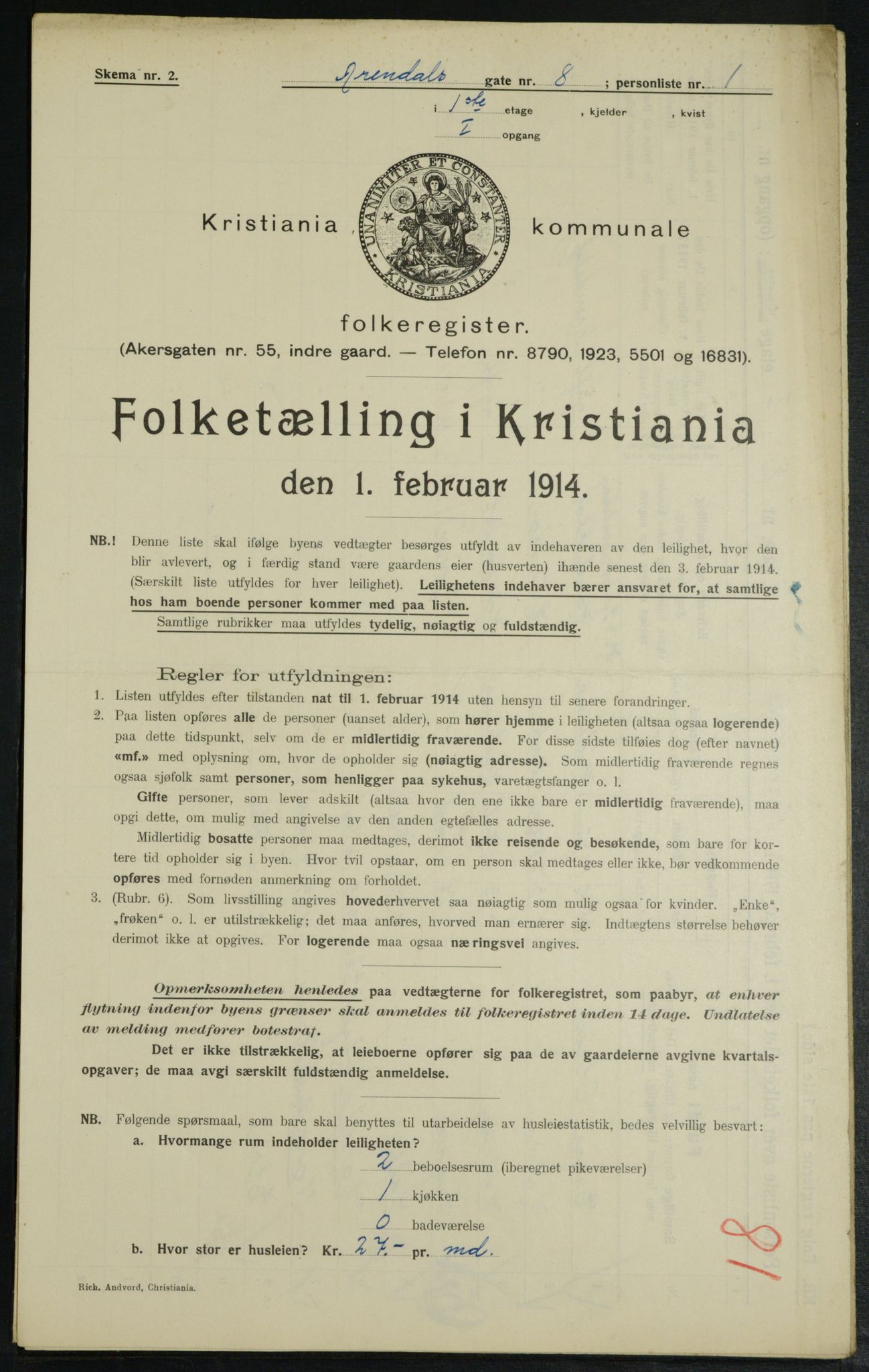 OBA, Kommunal folketelling 1.2.1914 for Kristiania, 1914, s. 2056