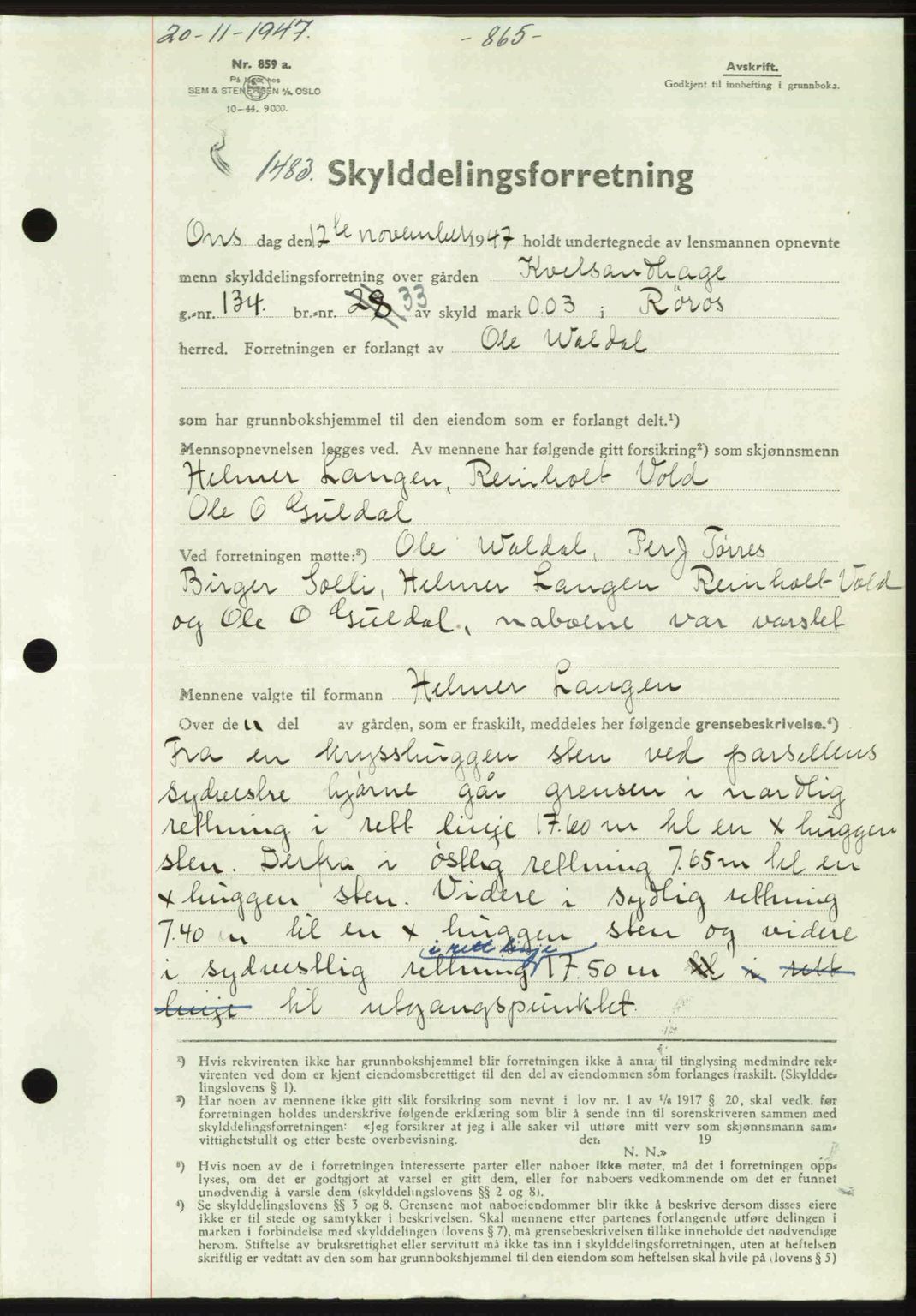 Gauldal sorenskriveri, SAT/A-0014/1/2/2C: Pantebok nr. A5, 1947-1948, Dagboknr: 1483/1947