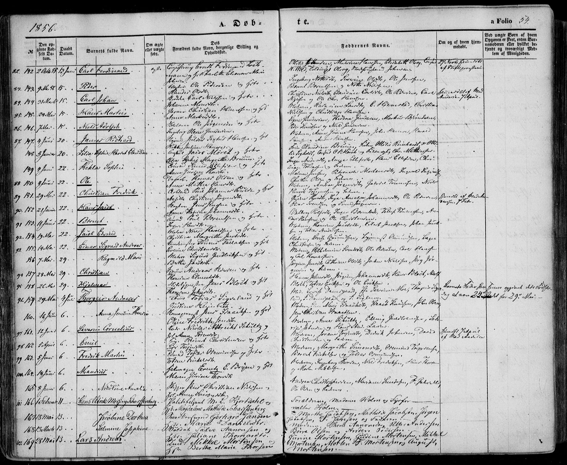 Kristiansand domprosti, AV/SAK-1112-0006/F/Fa/L0014: Ministerialbok nr. A 14, 1852-1867, s. 54