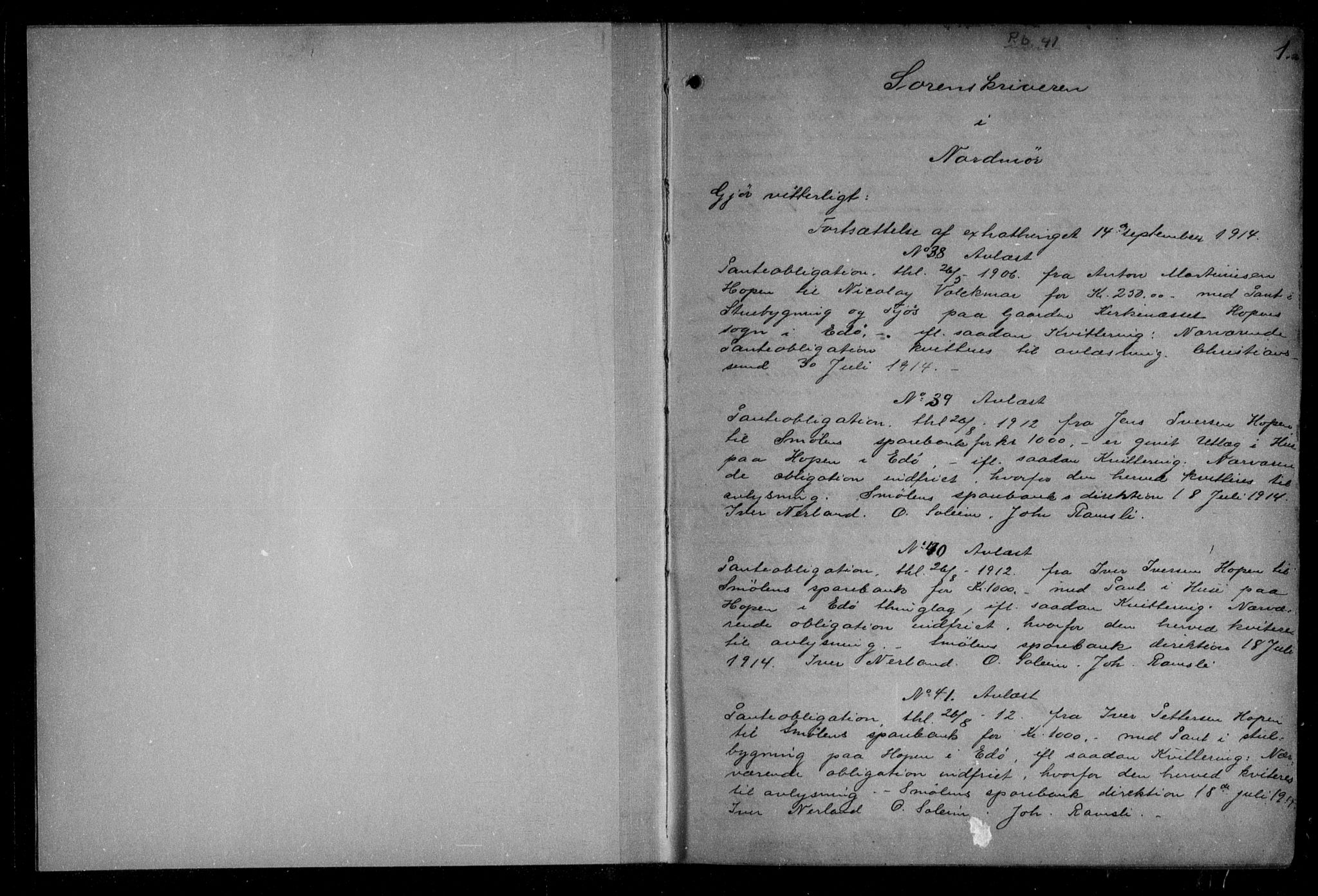 Nordmøre sorenskriveri, SAT/A-4132/1/2/2Ca/L0051: Pantebok nr. 41, 1914-1916, s. 1