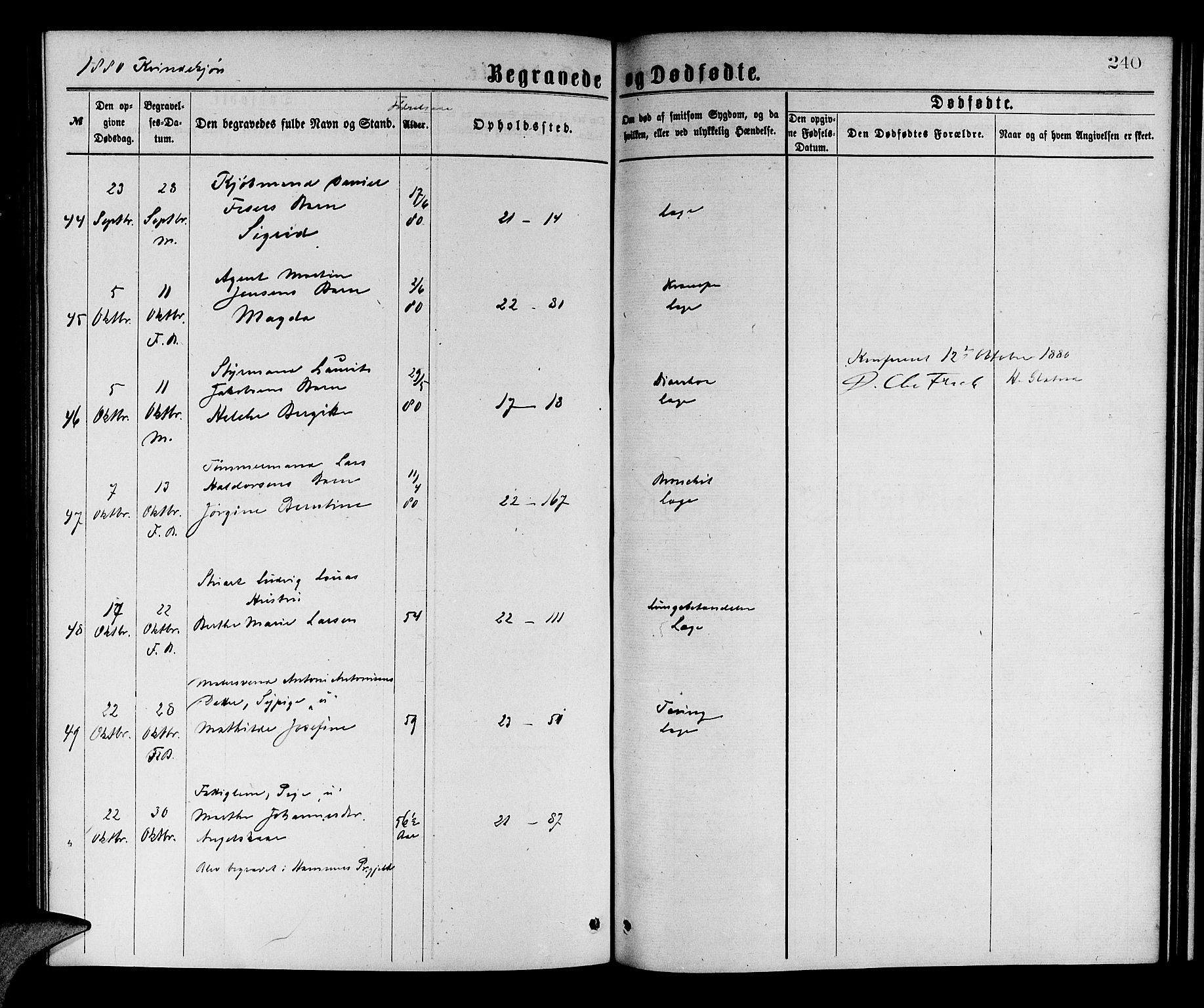 Korskirken sokneprestembete, SAB/A-76101/H/Hab: Klokkerbok nr. E 3, 1871-1883, s. 240