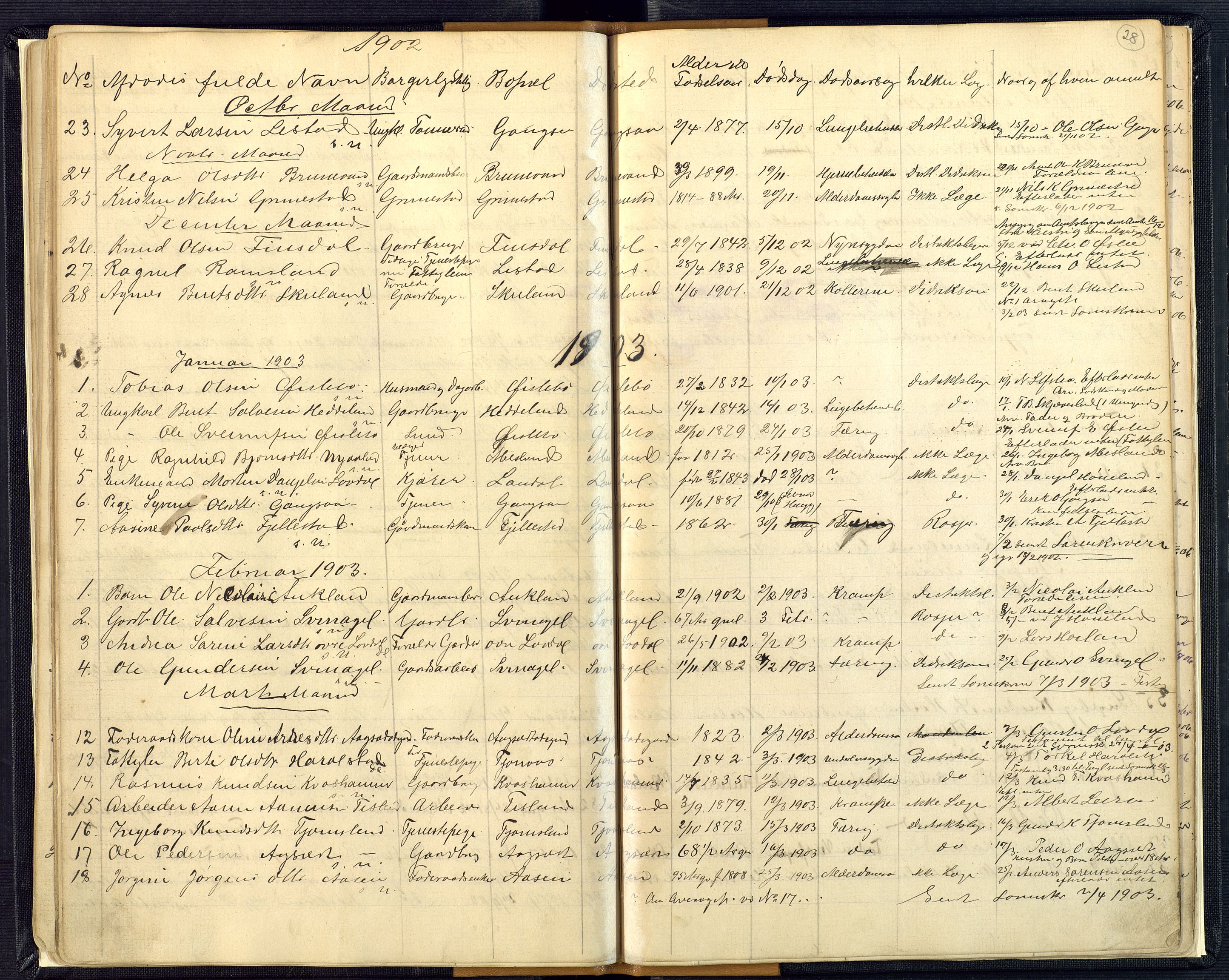 Mandal sorenskriveri, AV/SAK-1221-0005/001/H/Ha/L0016: Dødsfall Øyslebø og Laudal nr 15, 1882-1913, s. 28