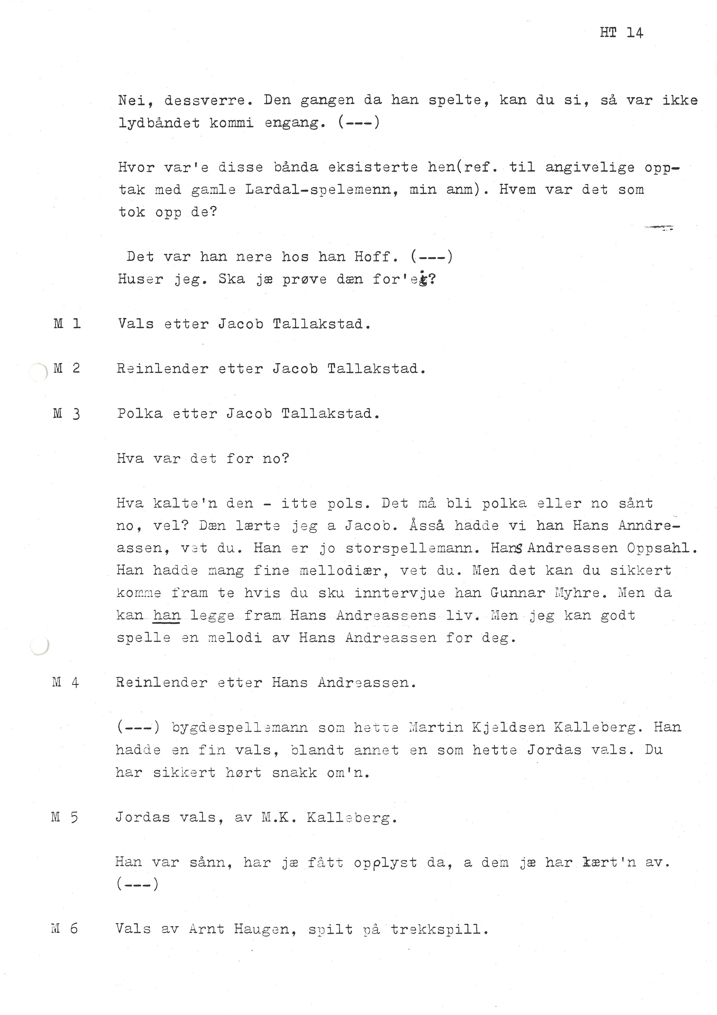 Sa 16 - Folkemusikk fra Vestfold, Gjerdesamlingen, VEMU/A-1868/I/L0001: Informantregister med intervjunedtegnelser, 1979-1986