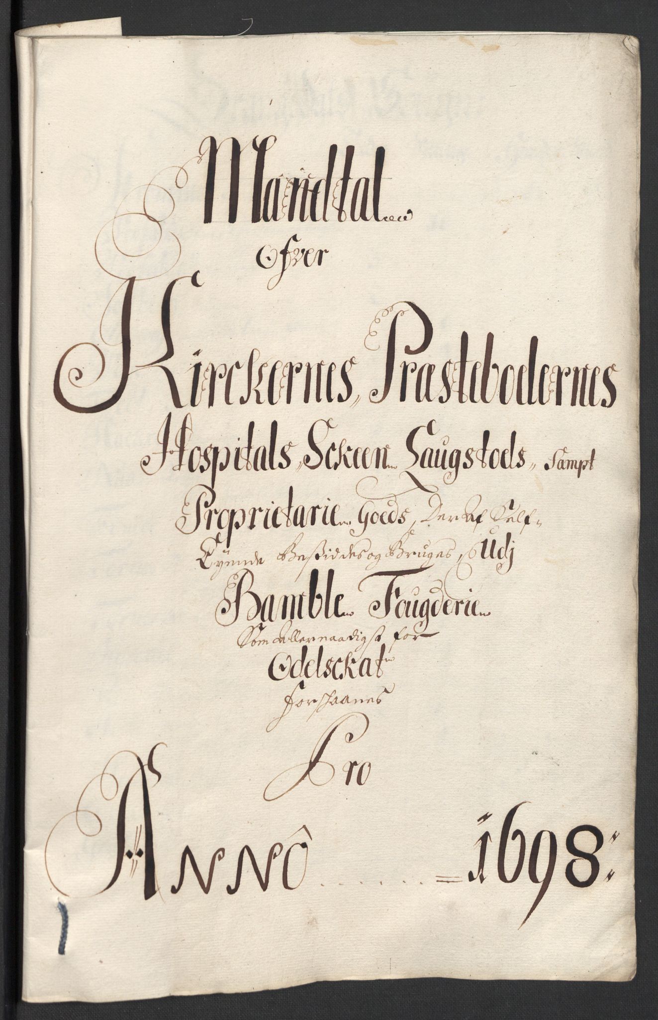 Rentekammeret inntil 1814, Reviderte regnskaper, Fogderegnskap, RA/EA-4092/R36/L2099: Fogderegnskap Øvre og Nedre Telemark og Bamble, 1698, s. 261