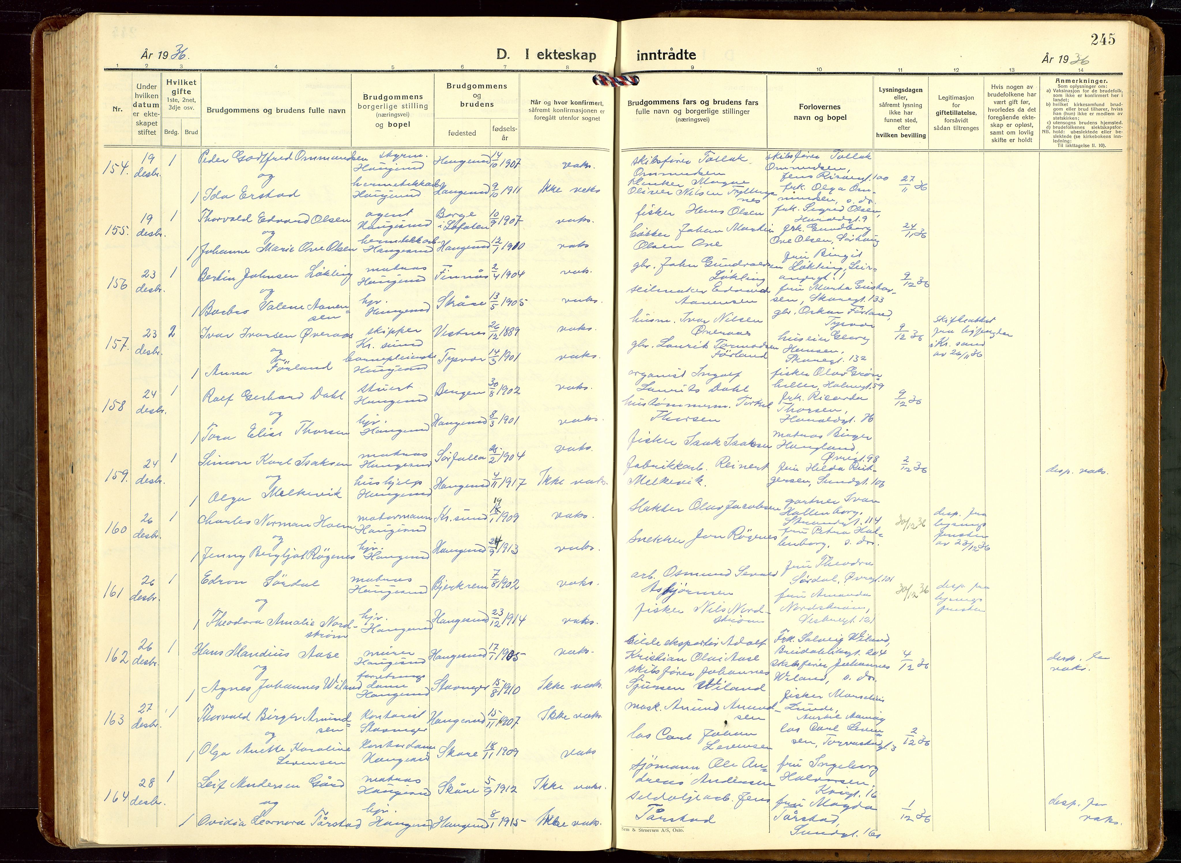 Haugesund sokneprestkontor, AV/SAST-A -101863/H/Ha/Hab/L0013: Klokkerbok nr. B 13, 1931-1943, s. 245