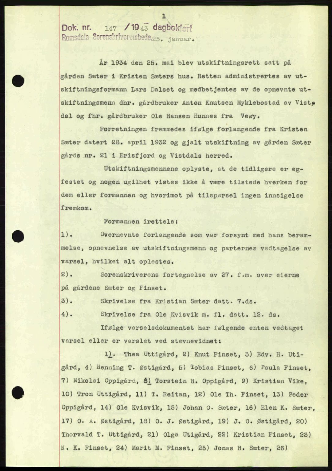 Romsdal sorenskriveri, SAT/A-4149/1/2/2C: Pantebok nr. A13, 1942-1943, Dagboknr: 147/1943