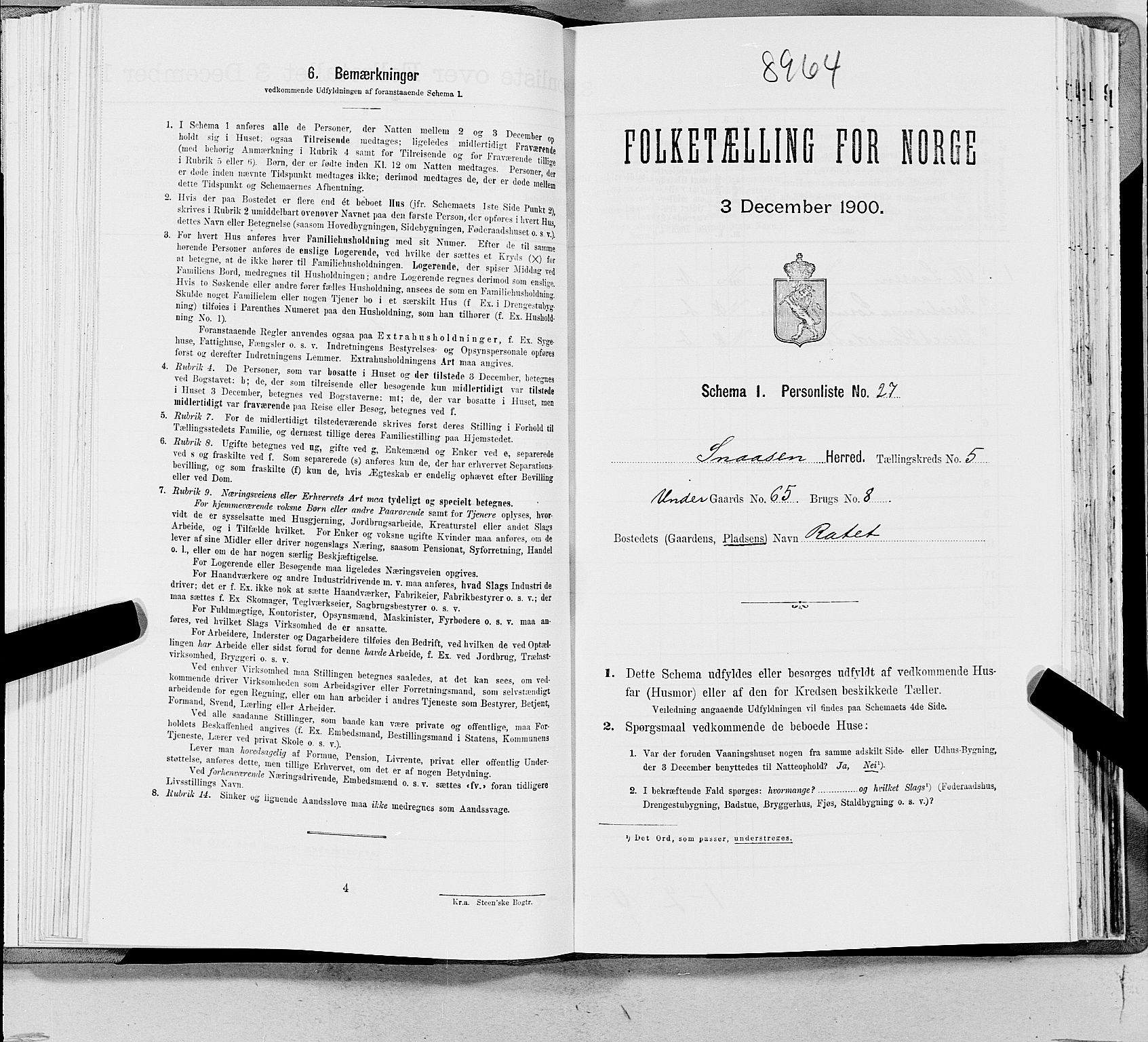 SAT, Folketelling 1900 for 1736 Snåsa herred, 1900, s. 1205