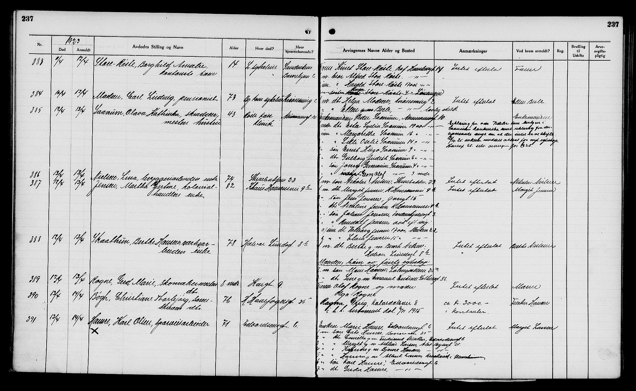 Byfogd og Byskriver i Bergen, AV/SAB-A-3401/06/06Na/L0014: Dødsfallsjournaler, 1921-1924, s. 237