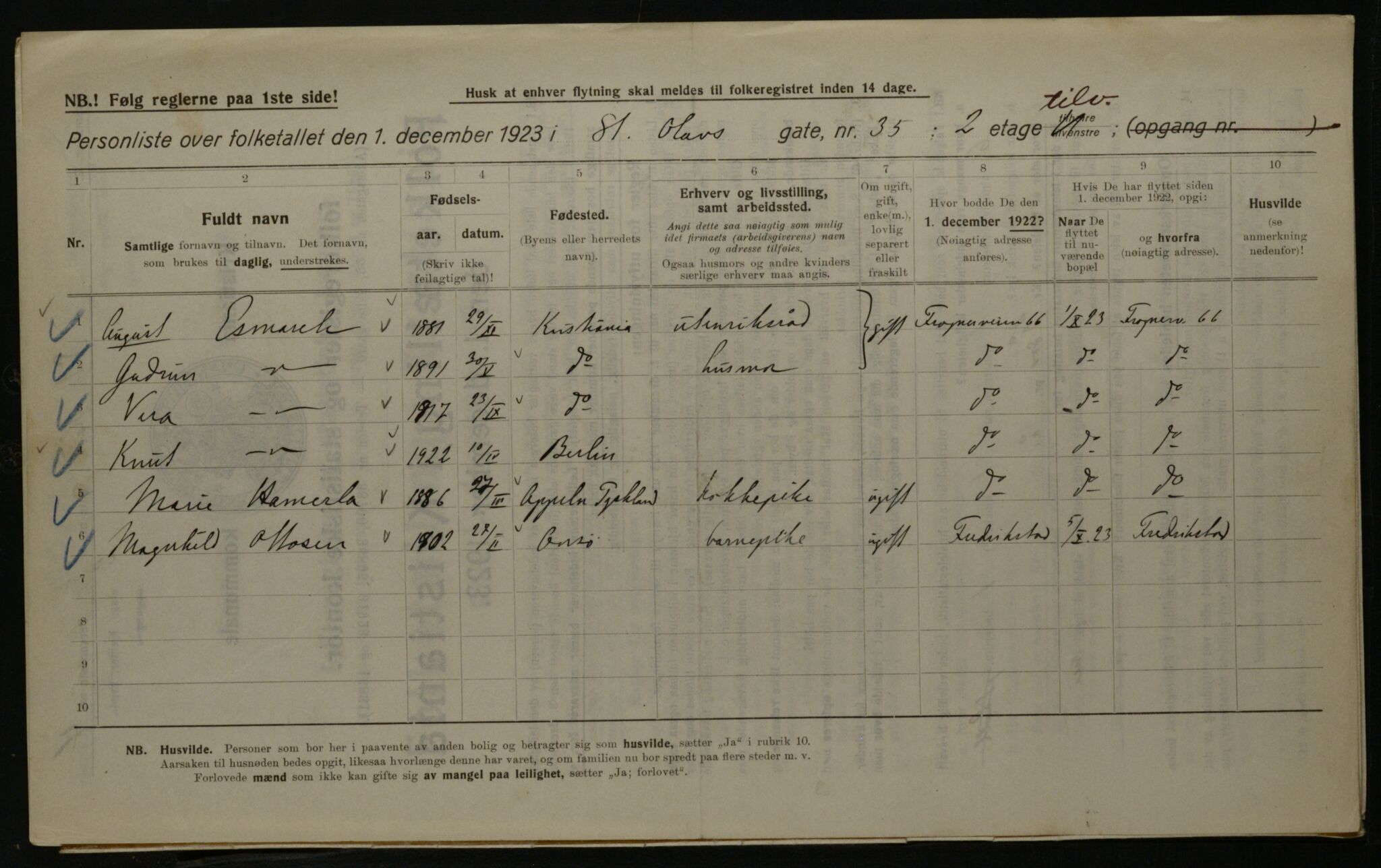 OBA, Kommunal folketelling 1.12.1923 for Kristiania, 1923, s. 97633