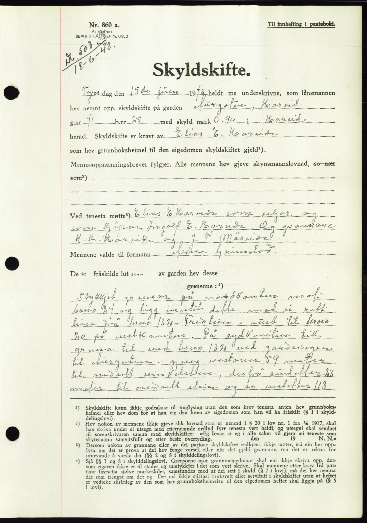 Søre Sunnmøre sorenskriveri, SAT/A-4122/1/2/2C/L0075: Pantebok nr. 1A, 1943-1943, Dagboknr: 503/1943