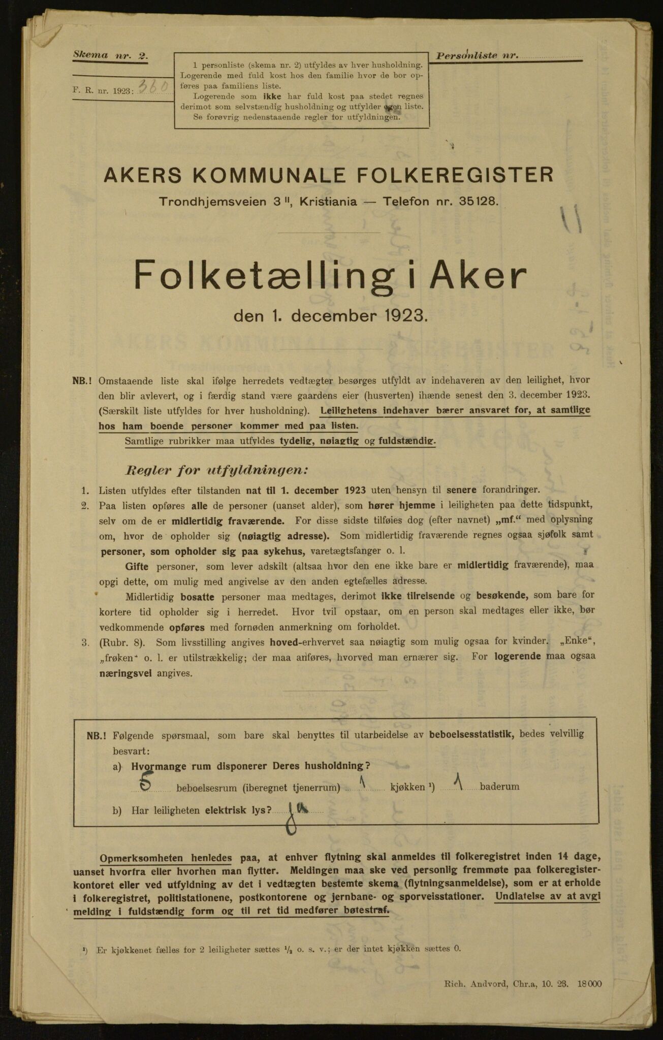 , Kommunal folketelling 1.12.1923 for Aker, 1923, s. 2297