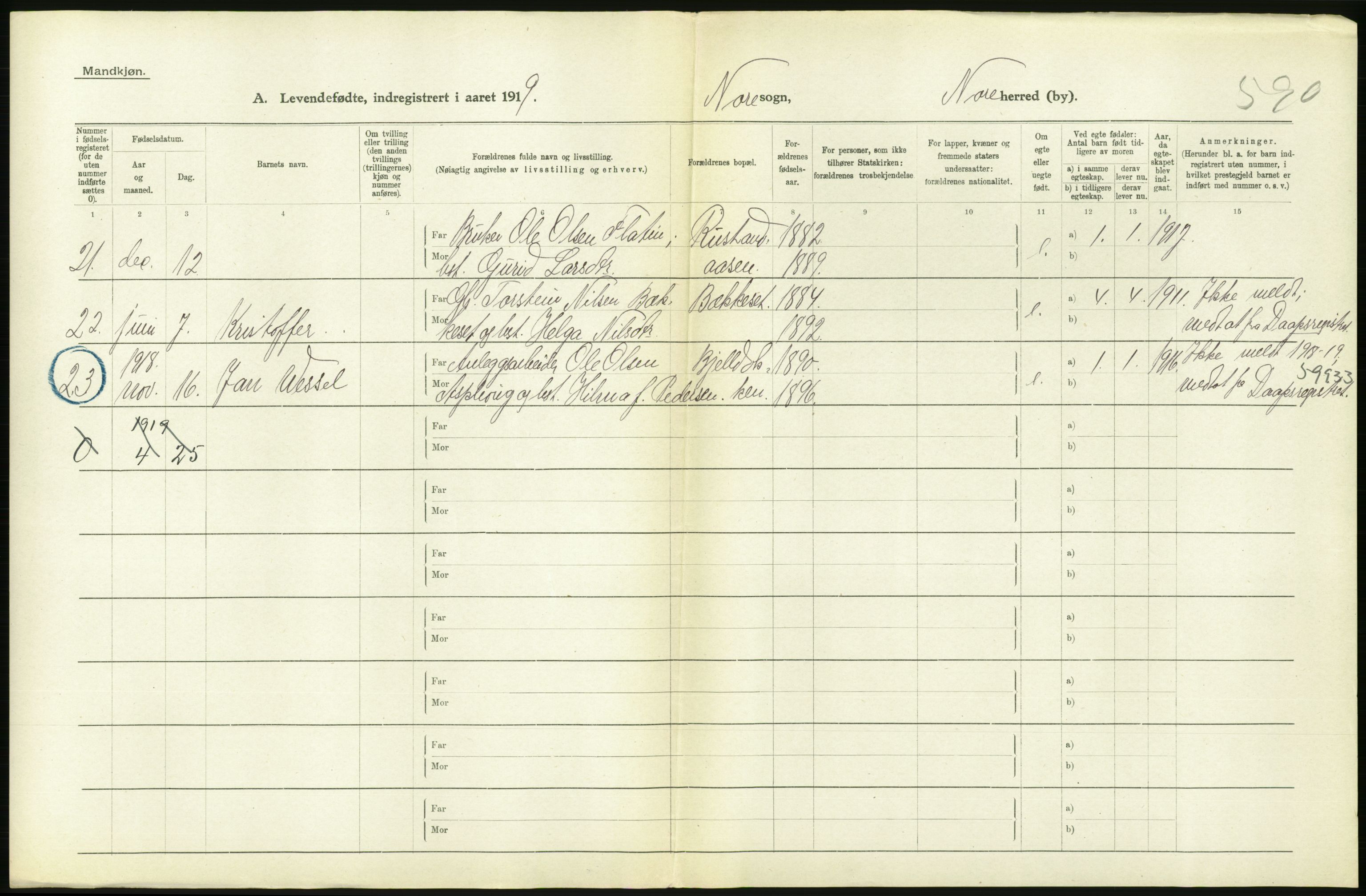 Statistisk sentralbyrå, Sosiodemografiske emner, Befolkning, RA/S-2228/D/Df/Dfb/Dfbi/L0016: Buskerud fylke: Levendefødte menn og kvinner. Bygder., 1919, s. 258