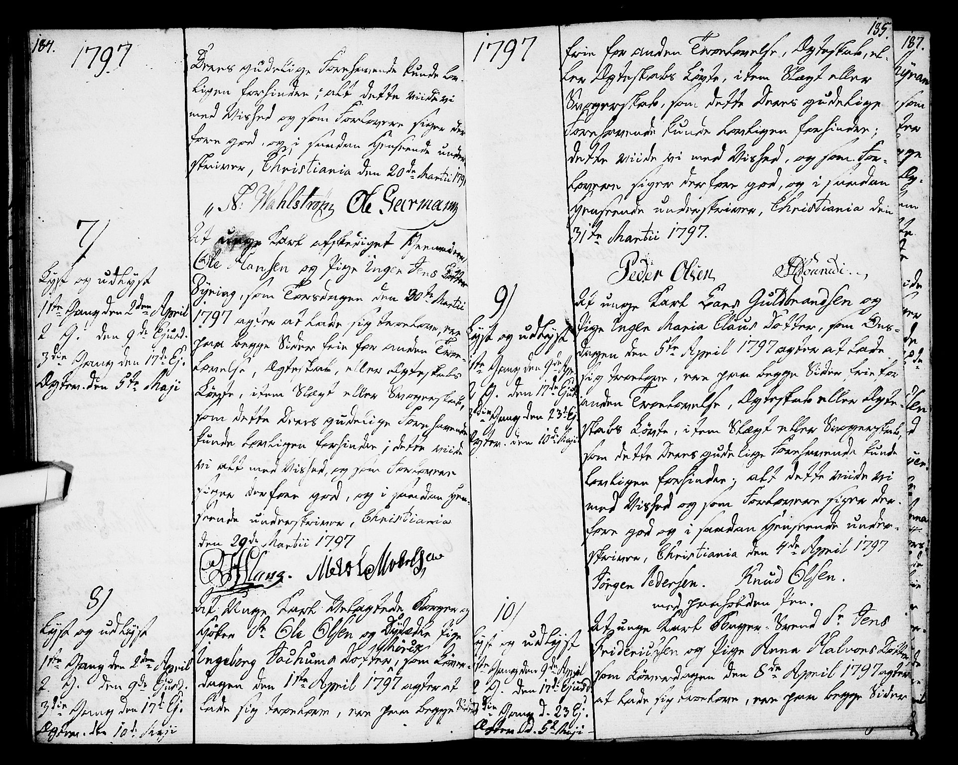 Oslo domkirke Kirkebøker, SAO/A-10752/L/La/L0010: Forlovererklæringer nr. 10, 1789-1807, s. 184-185