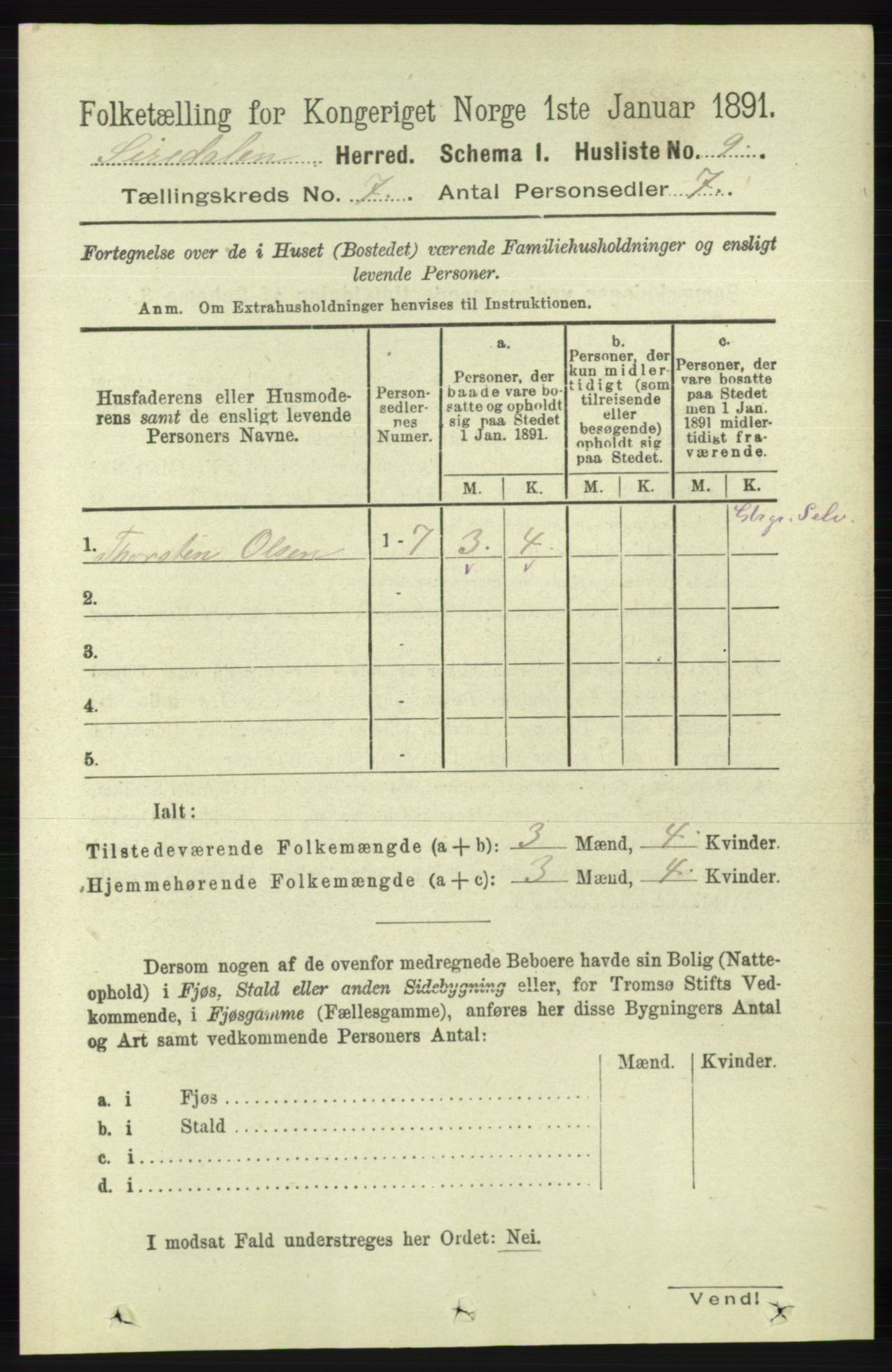 RA, Folketelling 1891 for 1046 Sirdal herred, 1891, s. 1925