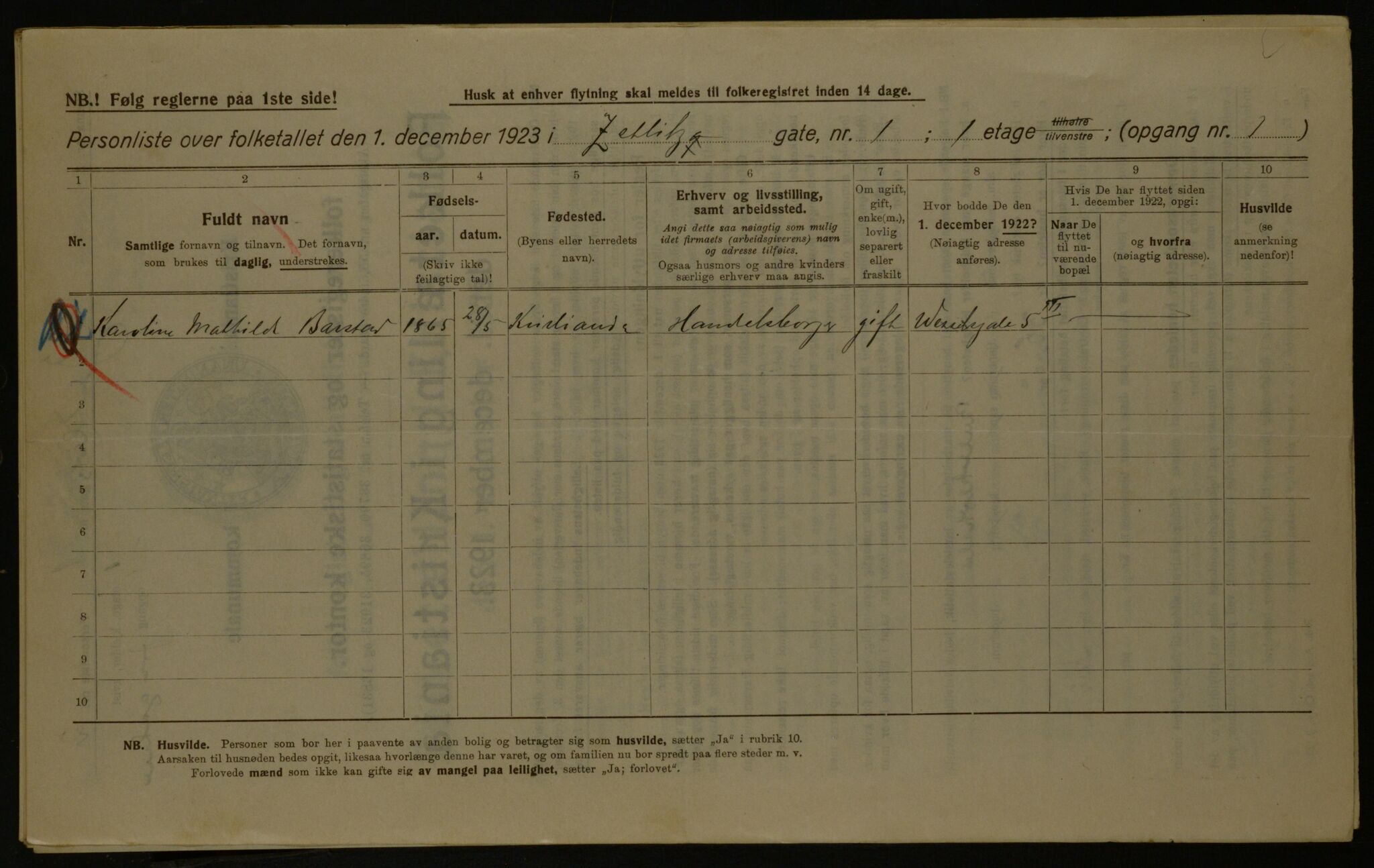 OBA, Kommunal folketelling 1.12.1923 for Kristiania, 1923, s. 141860