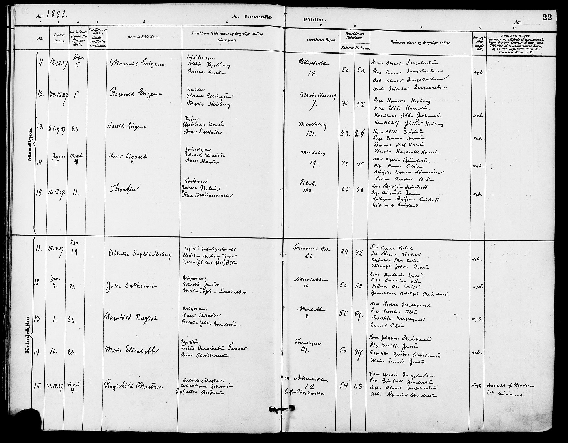 Gamle Aker prestekontor Kirkebøker, AV/SAO-A-10617a/F/L0008: Ministerialbok nr. 8, 1887-1896, s. 22