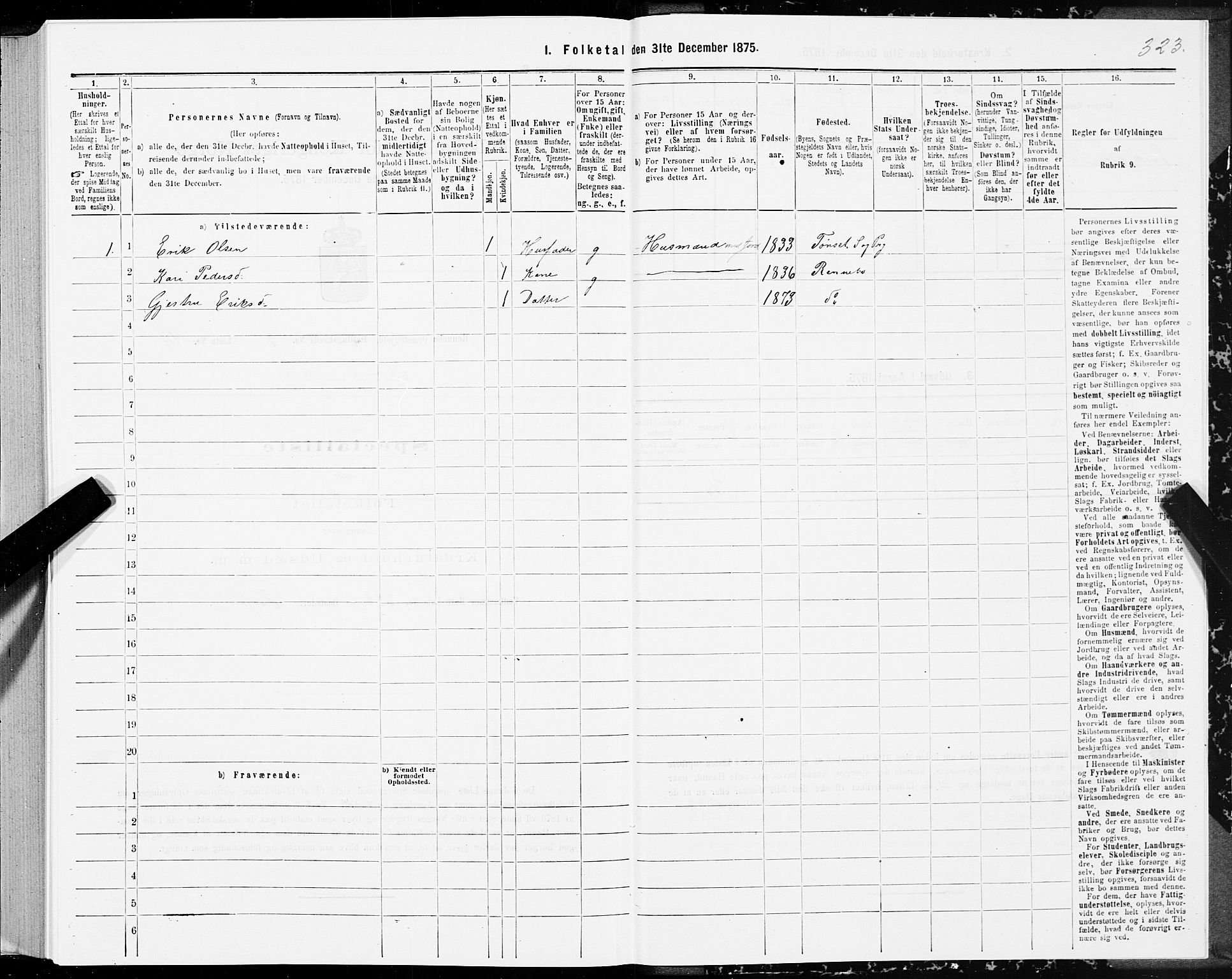 SAT, Folketelling 1875 for 1635P Rennebu prestegjeld, 1875, s. 1323