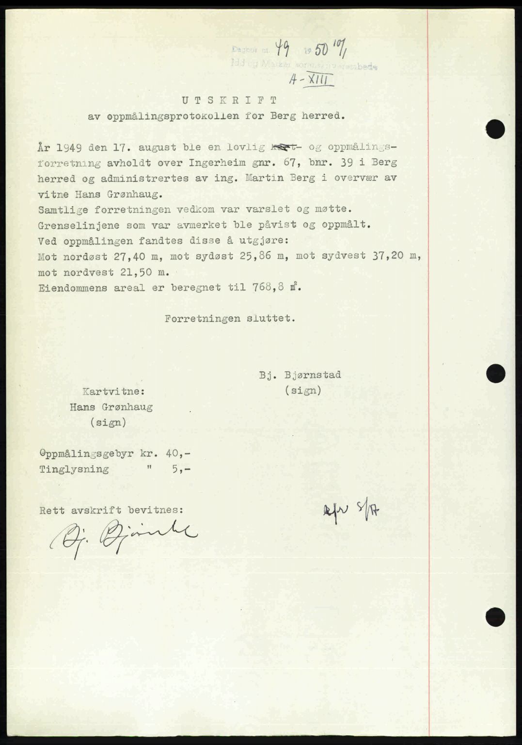 Idd og Marker sorenskriveri, SAO/A-10283/G/Gb/Gbb/L0013: Pantebok nr. A13, 1949-1950, Dagboknr: 49/1950