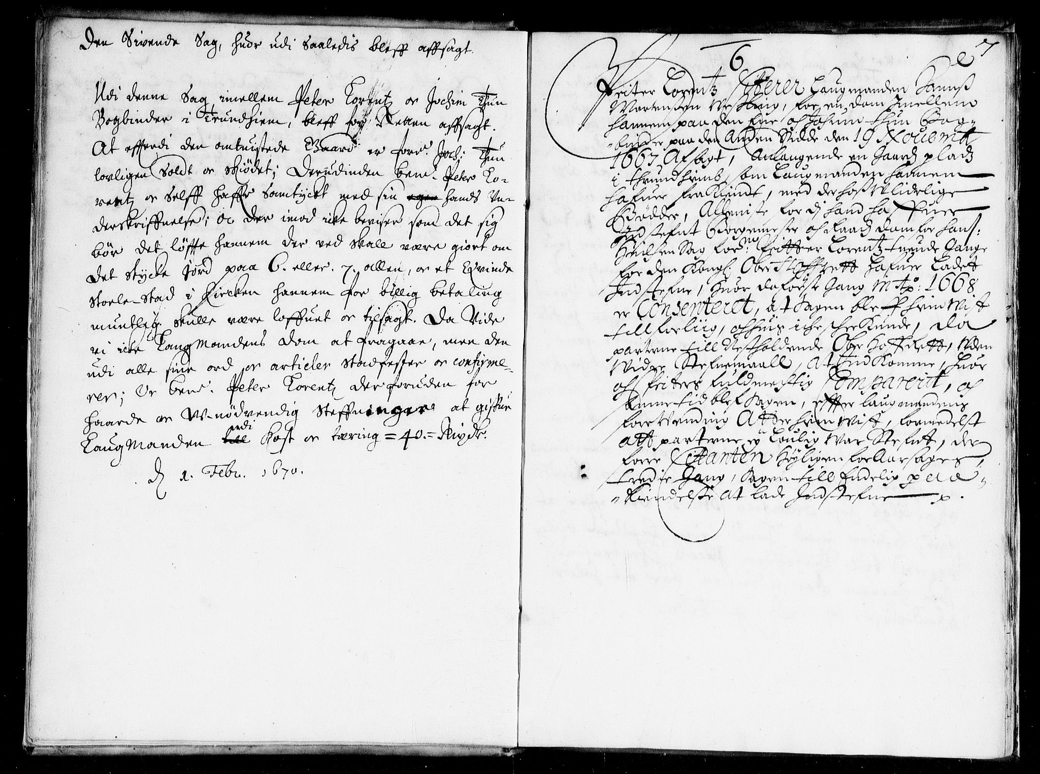 Overhoffretten 1667-1797, AV/RA-EA-2884/Ad/L0237: Ekstraktprotokoll, 1670, s. 6b-7a