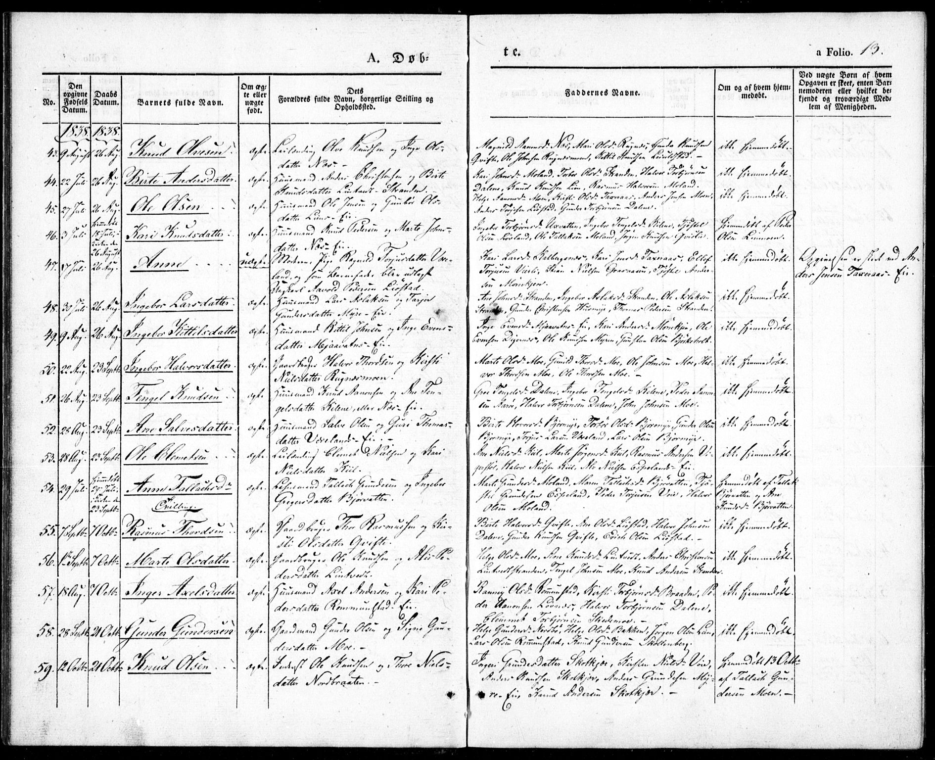 Gjerstad sokneprestkontor, AV/SAK-1111-0014/F/Fa/Fab/L0002: Ministerialbok nr. A 2, 1835-1852, s. 13