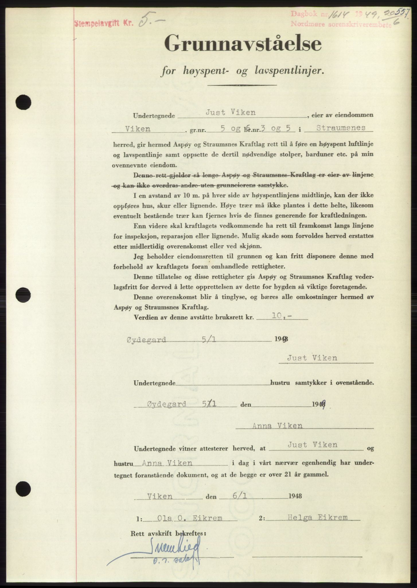 Nordmøre sorenskriveri, SAT/A-4132/1/2/2Ca: Pantebok nr. B101, 1949-1949, Dagboknr: 1614/1949