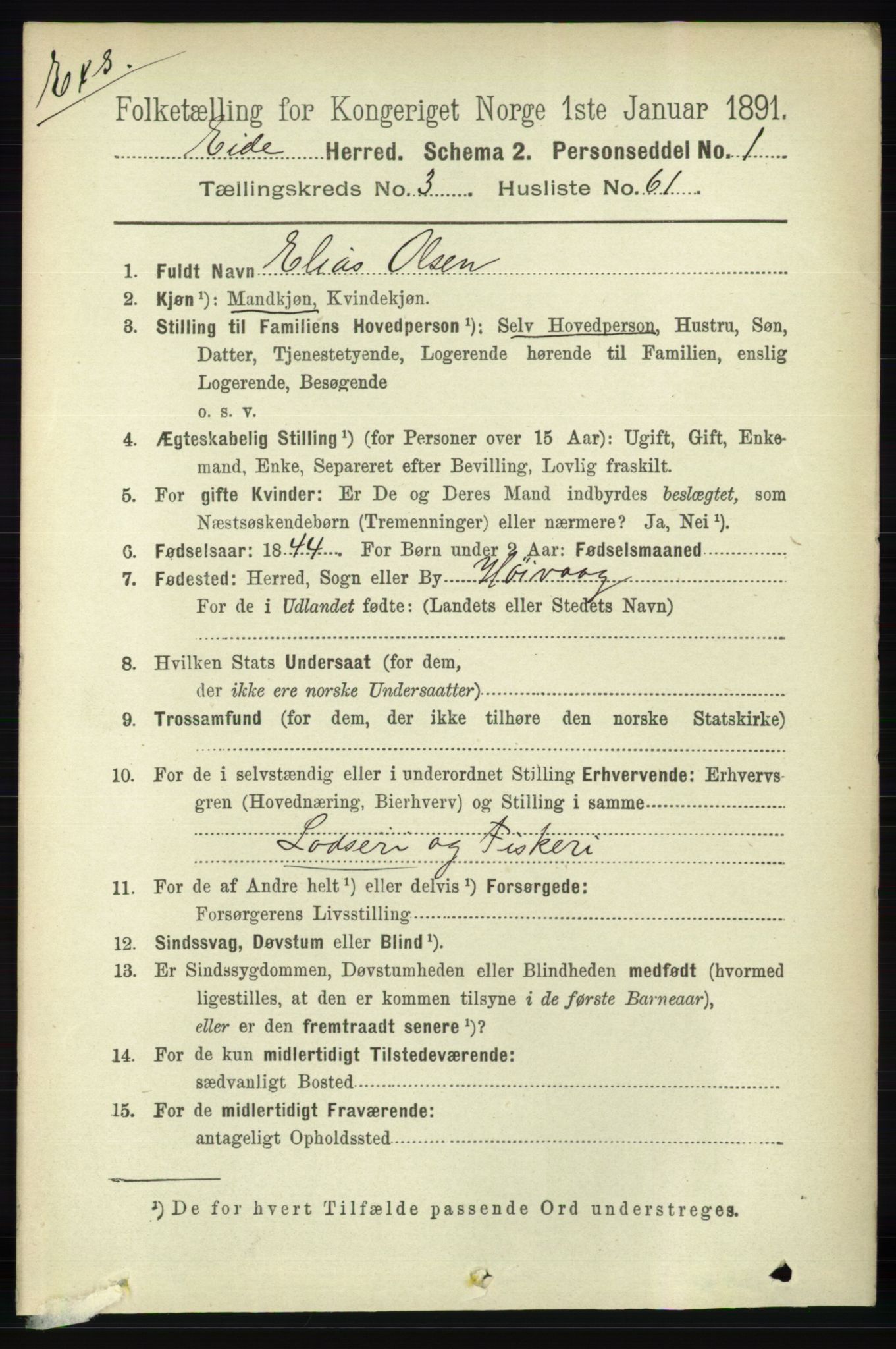 RA, Folketelling 1891 for Nedenes amt: Gjenparter av personsedler for beslektede ektefeller, menn, 1891, s. 790