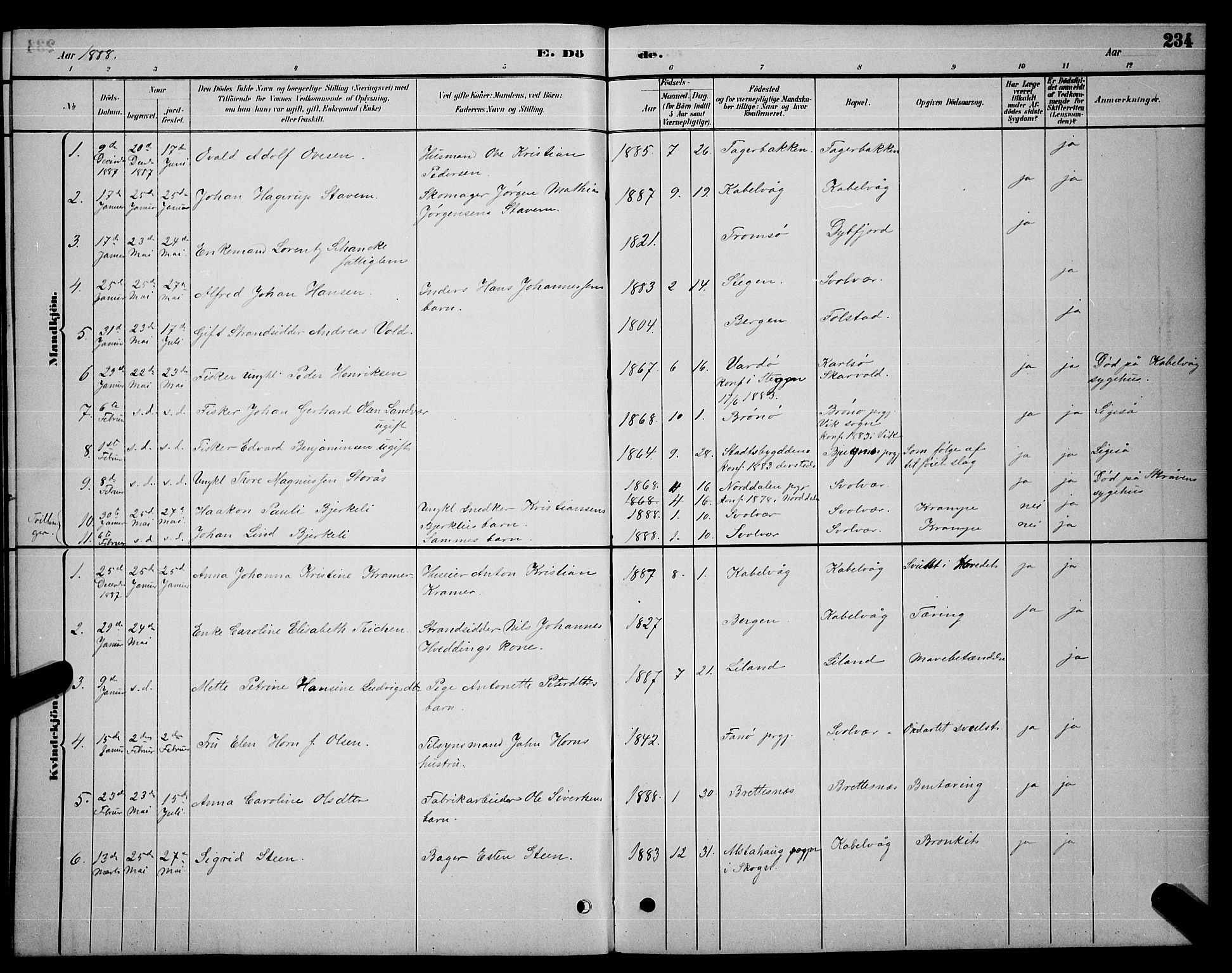 Ministerialprotokoller, klokkerbøker og fødselsregistre - Nordland, AV/SAT-A-1459/874/L1076: Klokkerbok nr. 874C05, 1884-1890, s. 234