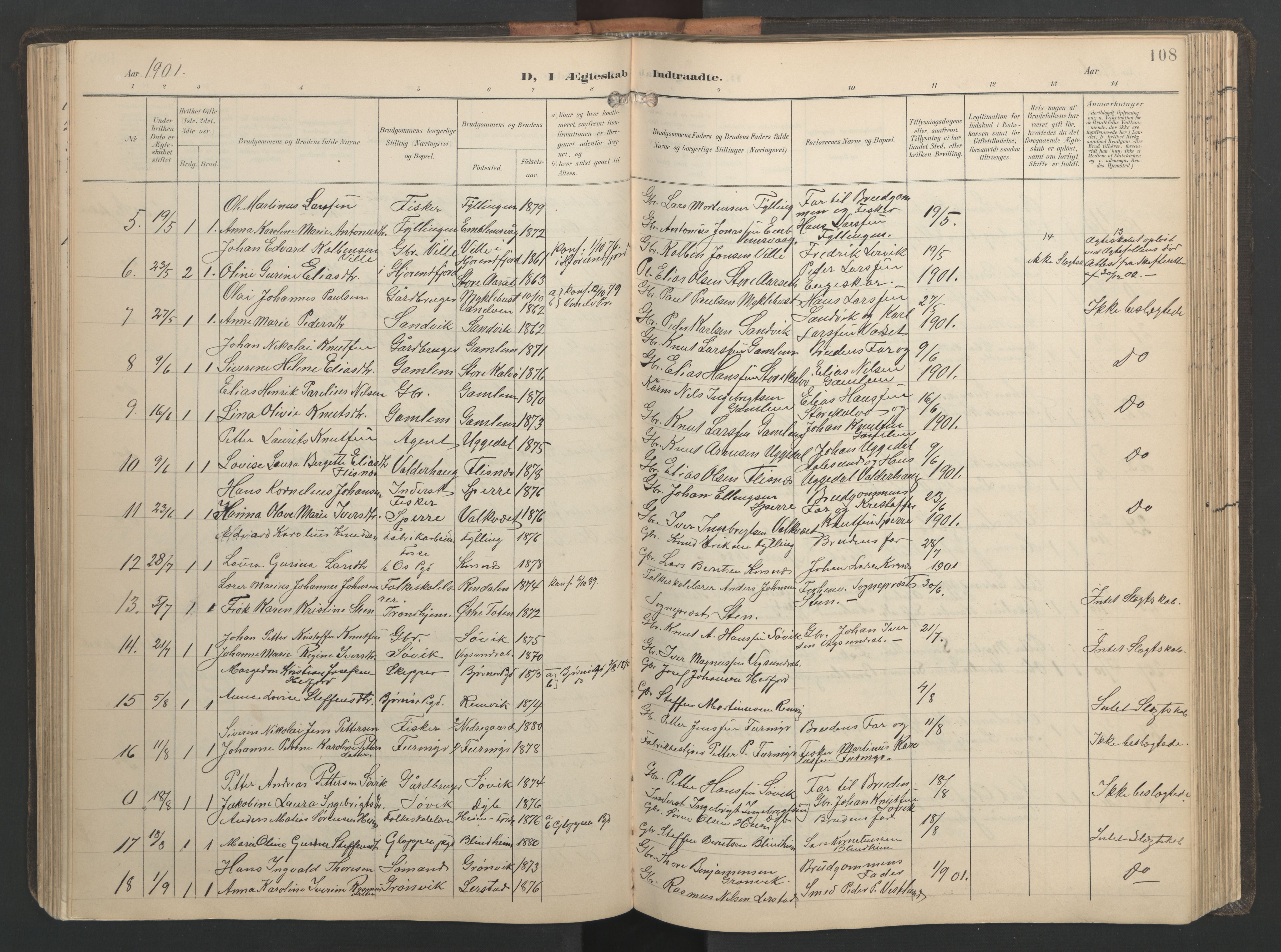 Ministerialprotokoller, klokkerbøker og fødselsregistre - Møre og Romsdal, SAT/A-1454/528/L0433: Klokkerbok nr. 528C14, 1899-1922, s. 108