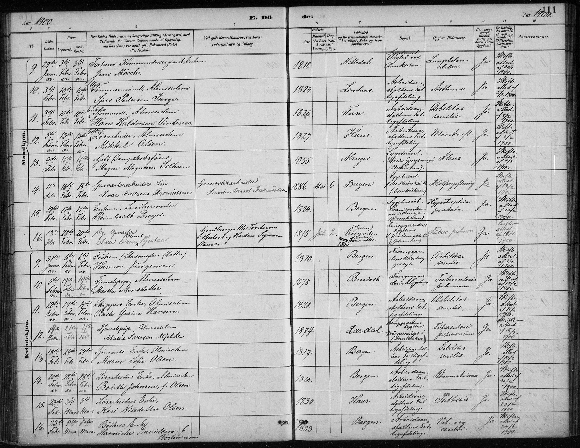 Bergen kommunale pleiehjem - stiftelsespresten, AV/SAB-A-100281: Ministerialbok nr. A 5, 1887-1908, s. 111