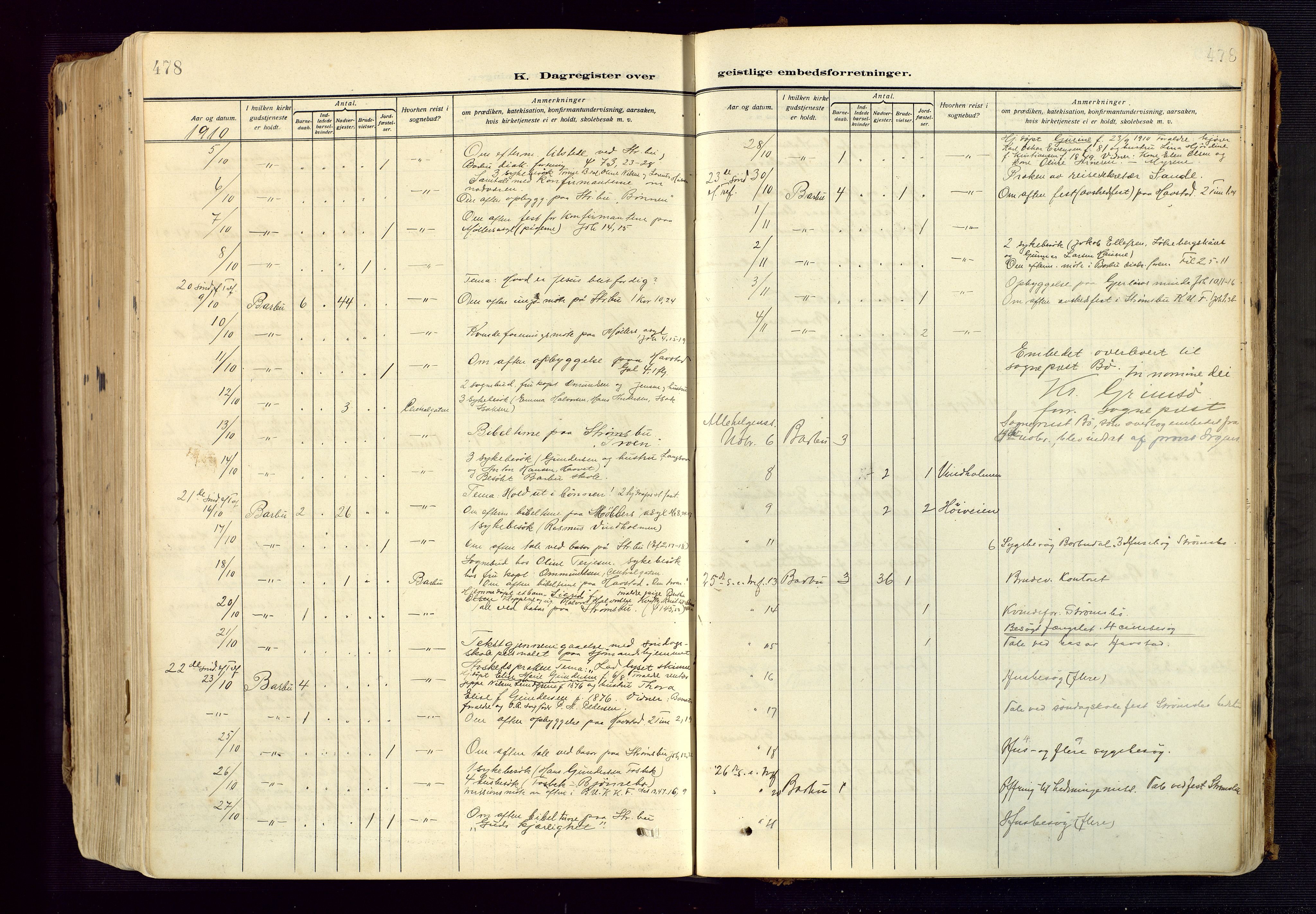 Barbu sokneprestkontor, AV/SAK-1111-0003/F/Fa/L0006: Ministerialbok nr. A 6, 1910-1929, s. 478