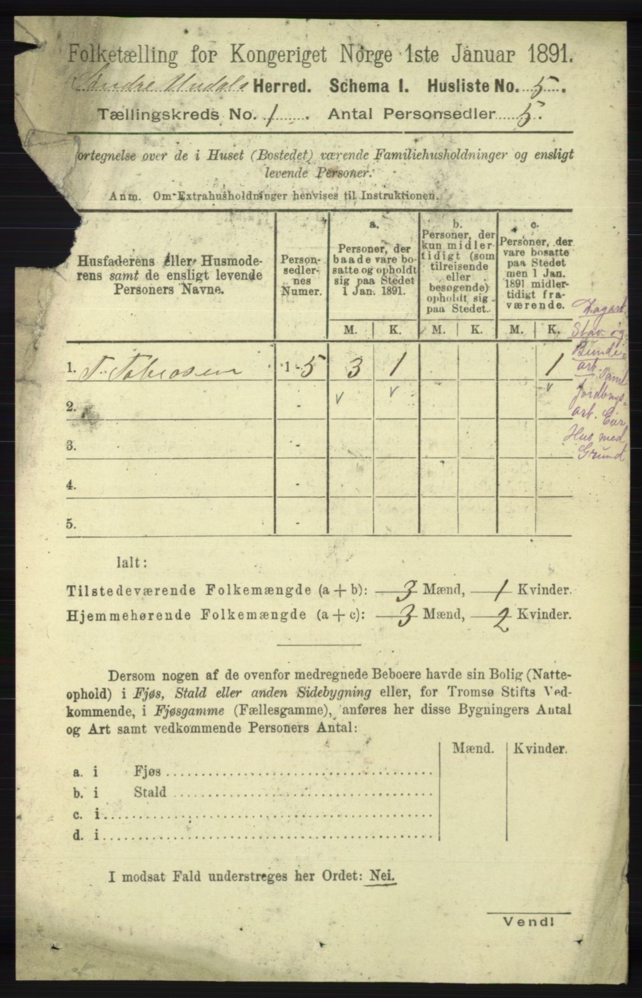 RA, Folketelling 1891 for 1029 Sør-Audnedal herred, 1891, s. 46