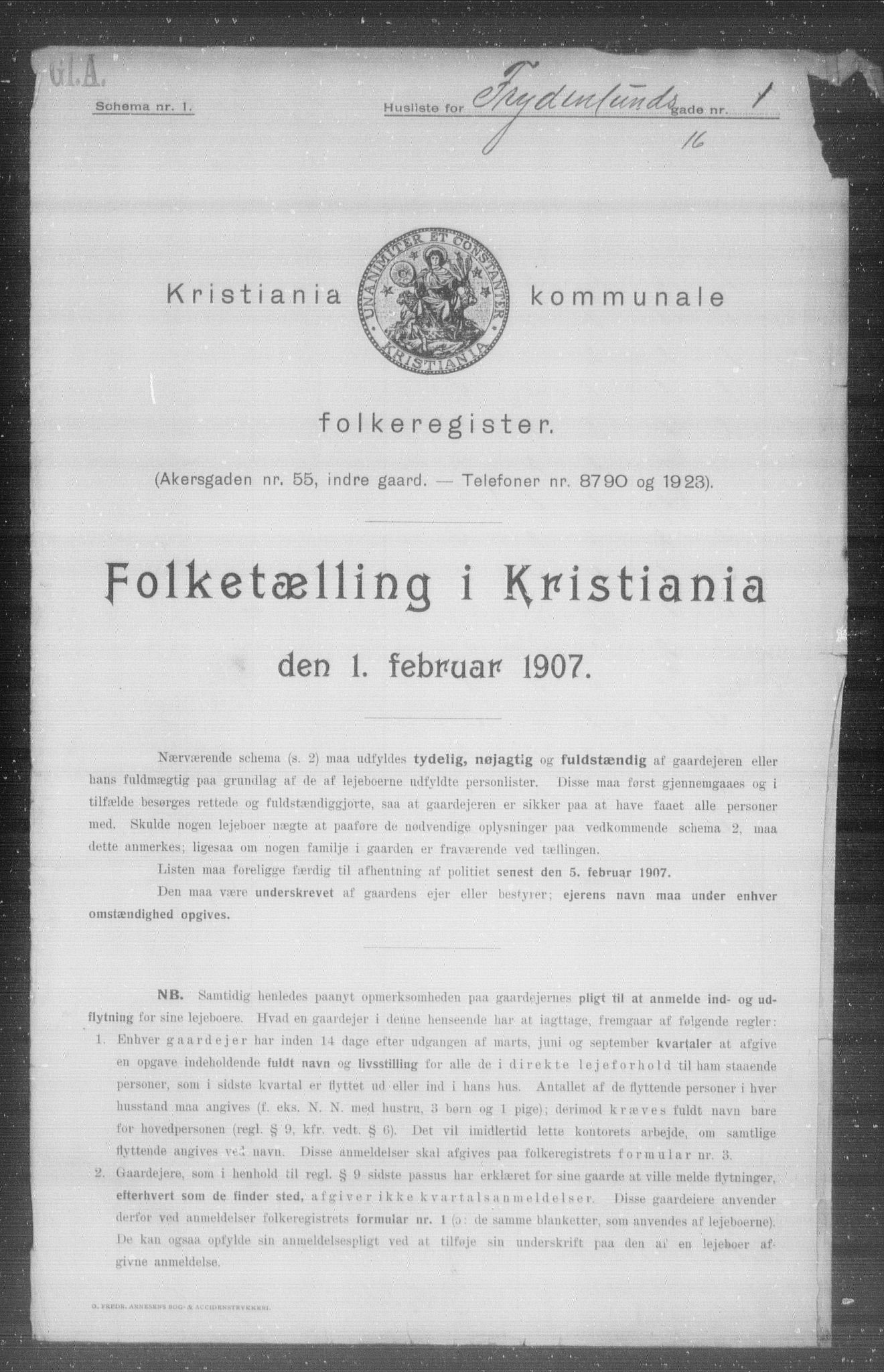 OBA, Kommunal folketelling 1.2.1907 for Kristiania kjøpstad, 1907, s. 14200