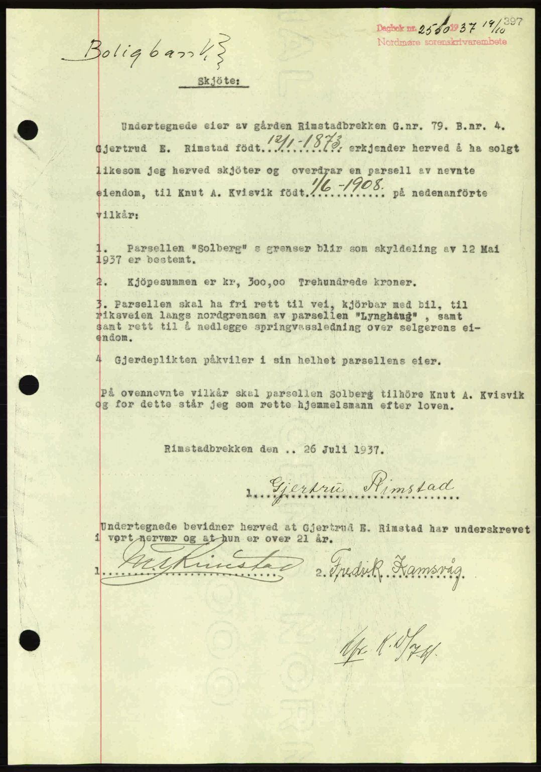 Nordmøre sorenskriveri, SAT/A-4132/1/2/2Ca: Pantebok nr. A82, 1937-1938, Dagboknr: 2150/1937