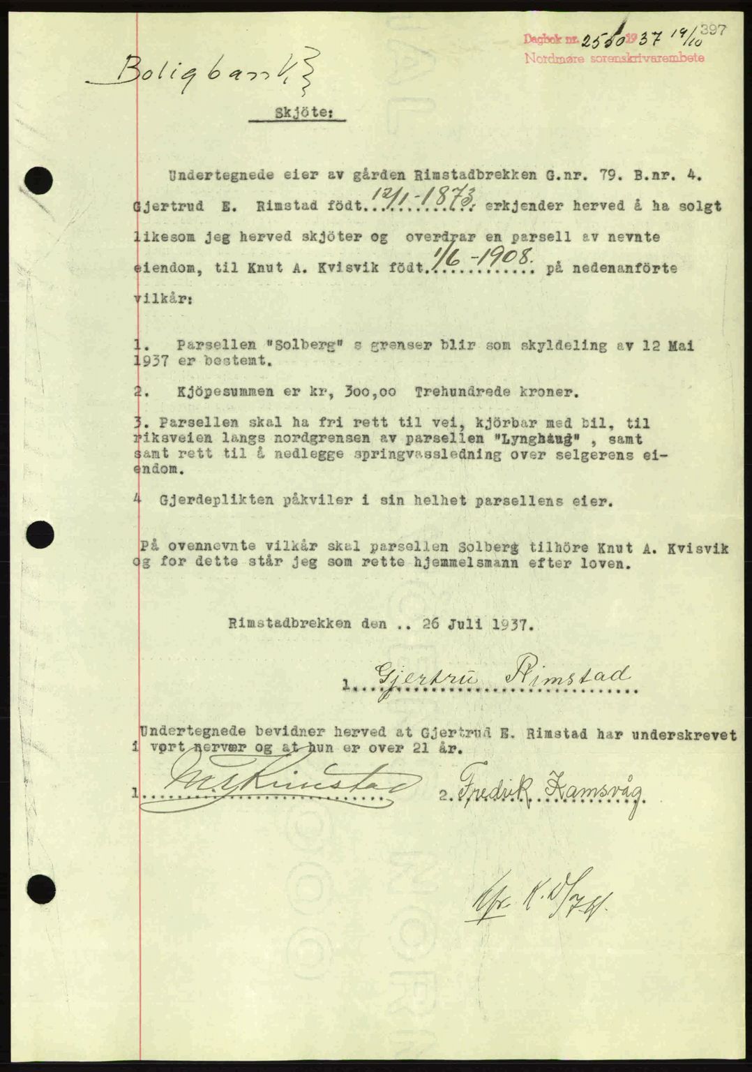 Nordmøre sorenskriveri, AV/SAT-A-4132/1/2/2Ca: Pantebok nr. A82, 1937-1938, Dagboknr: 2150/1937