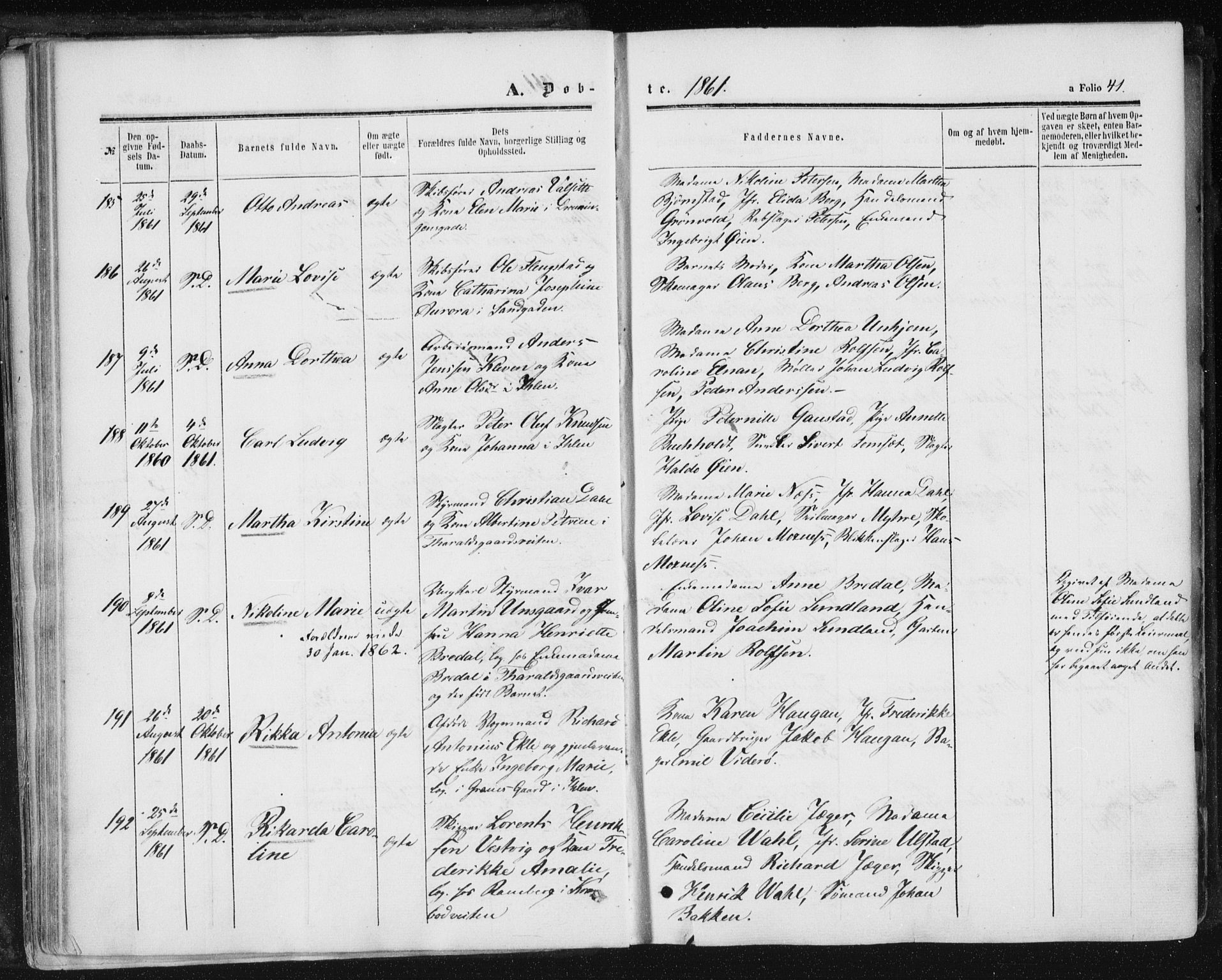 Ministerialprotokoller, klokkerbøker og fødselsregistre - Sør-Trøndelag, SAT/A-1456/602/L0115: Ministerialbok nr. 602A13, 1860-1872, s. 41