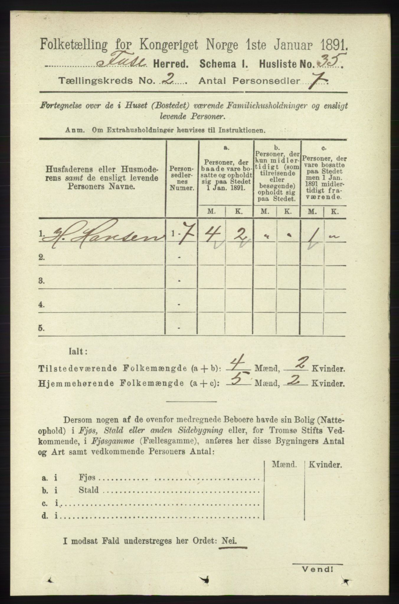 RA, Folketelling 1891 for 1241 Fusa herred, 1891, s. 299