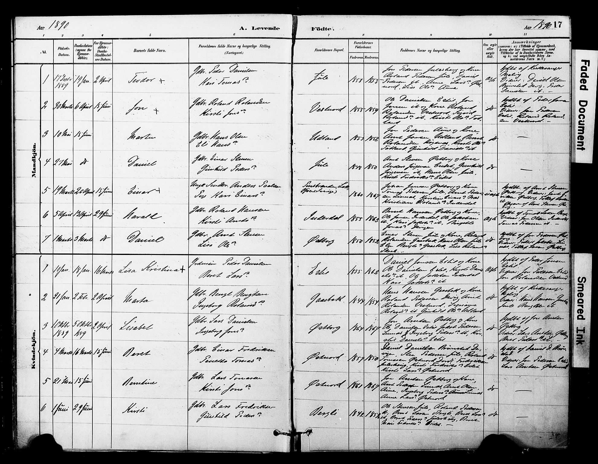 Ministerialprotokoller, klokkerbøker og fødselsregistre - Nord-Trøndelag, AV/SAT-A-1458/757/L0505: Ministerialbok nr. 757A01, 1882-1904, s. 17