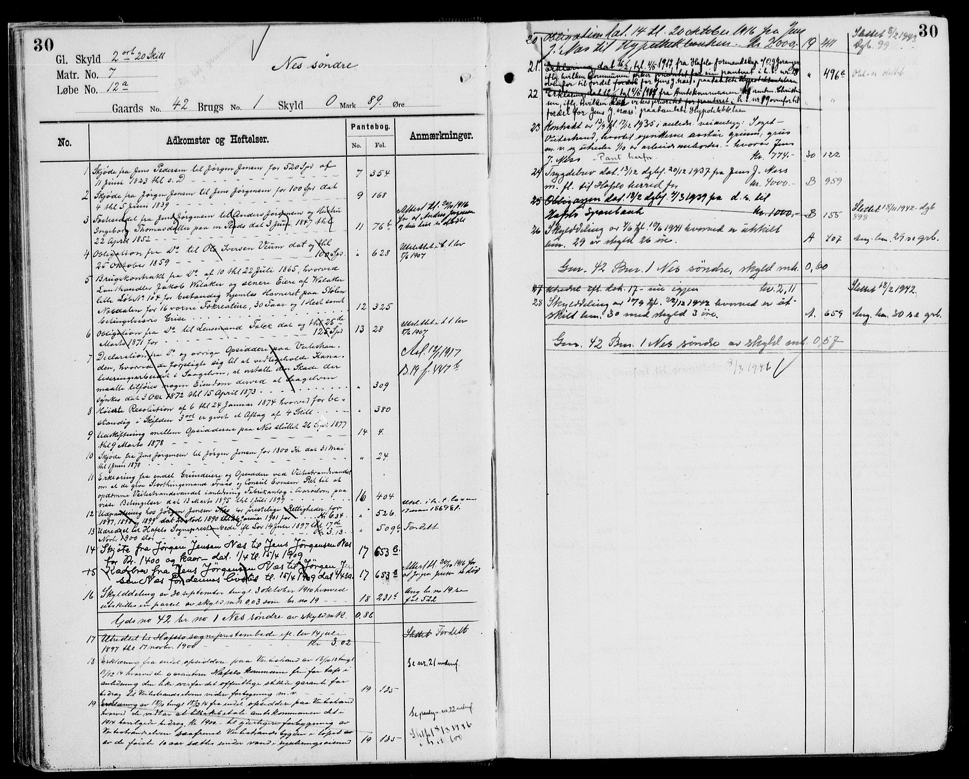 Indre Sogn tingrett, AV/SAB-A-3301/1/G/Ga/Gaa/L0011a: Panteregister nr. II.A.a.11a, 1829-1958, s. 30