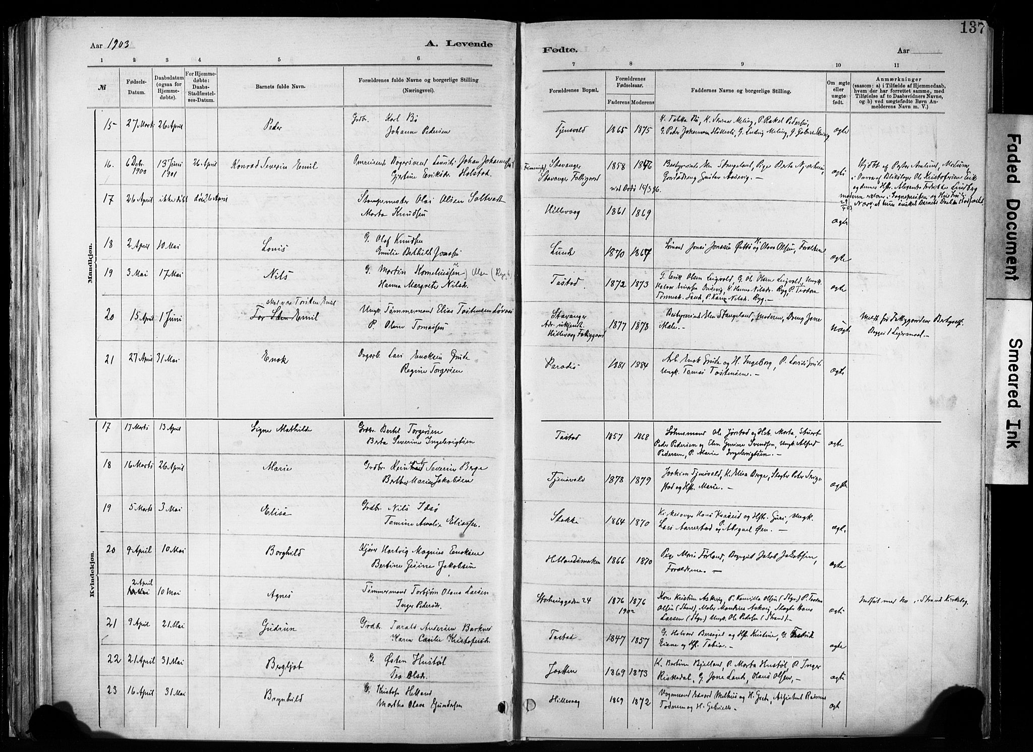 Hetland sokneprestkontor, AV/SAST-A-101826/30/30BA/L0011: Ministerialbok nr. A 11, 1884-1911, s. 137