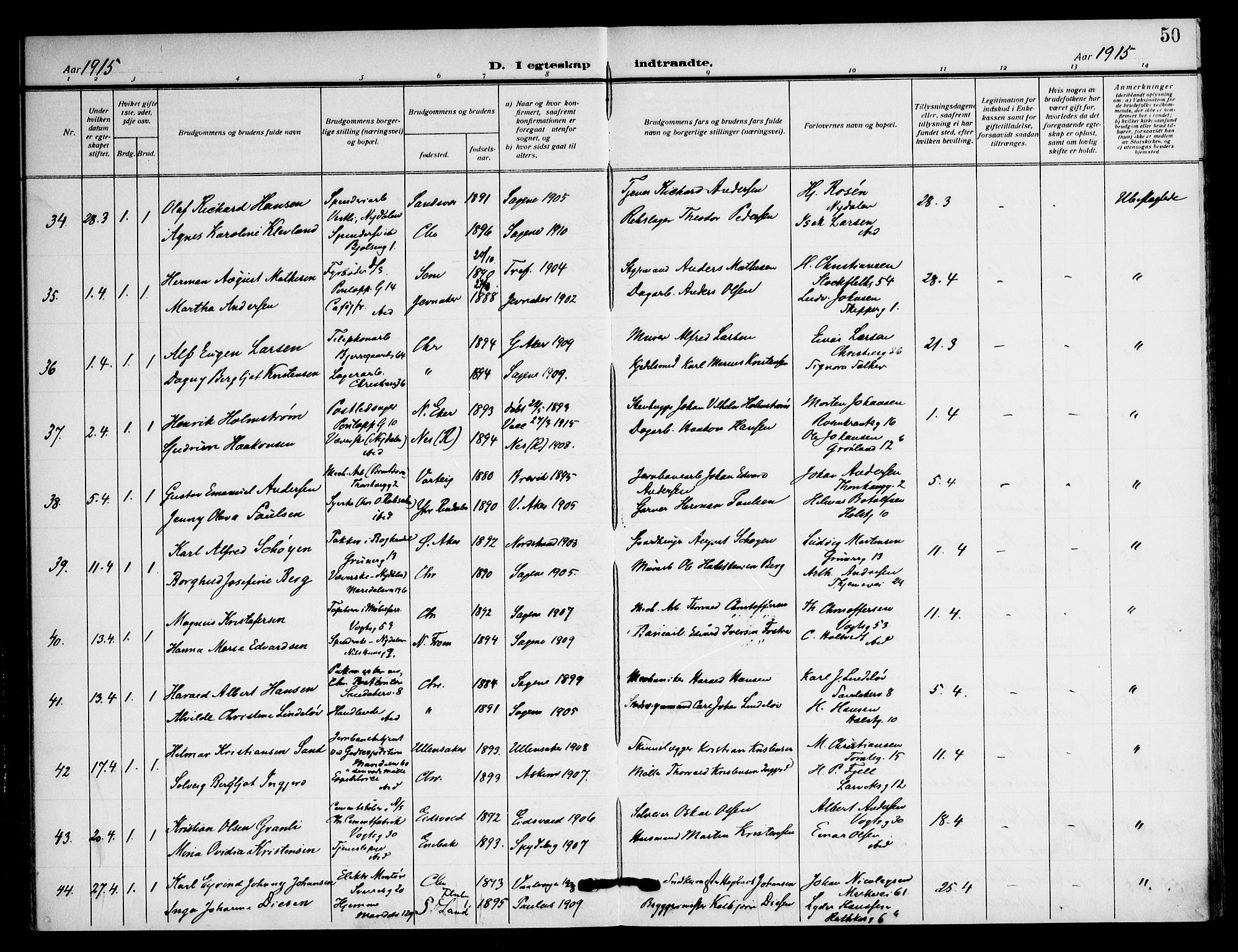 Sagene prestekontor Kirkebøker, AV/SAO-A-10796/F/L0009: Ministerialbok nr. 9, 1911-1920, s. 50