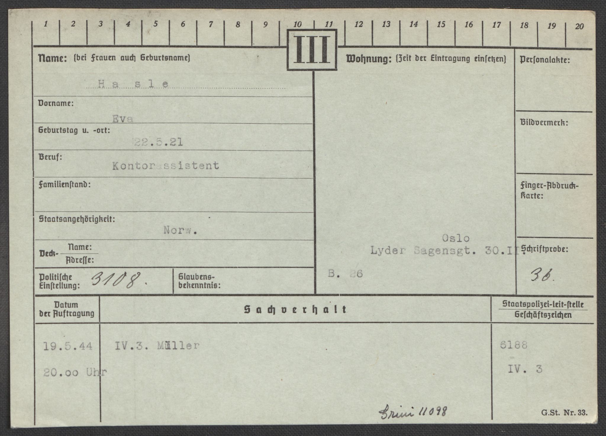 Befehlshaber der Sicherheitspolizei und des SD, RA/RAFA-5969/E/Ea/Eaa/L0004: Register over norske fanger i Møllergata 19: Hal-Hæ, 1940-1945, s. 649