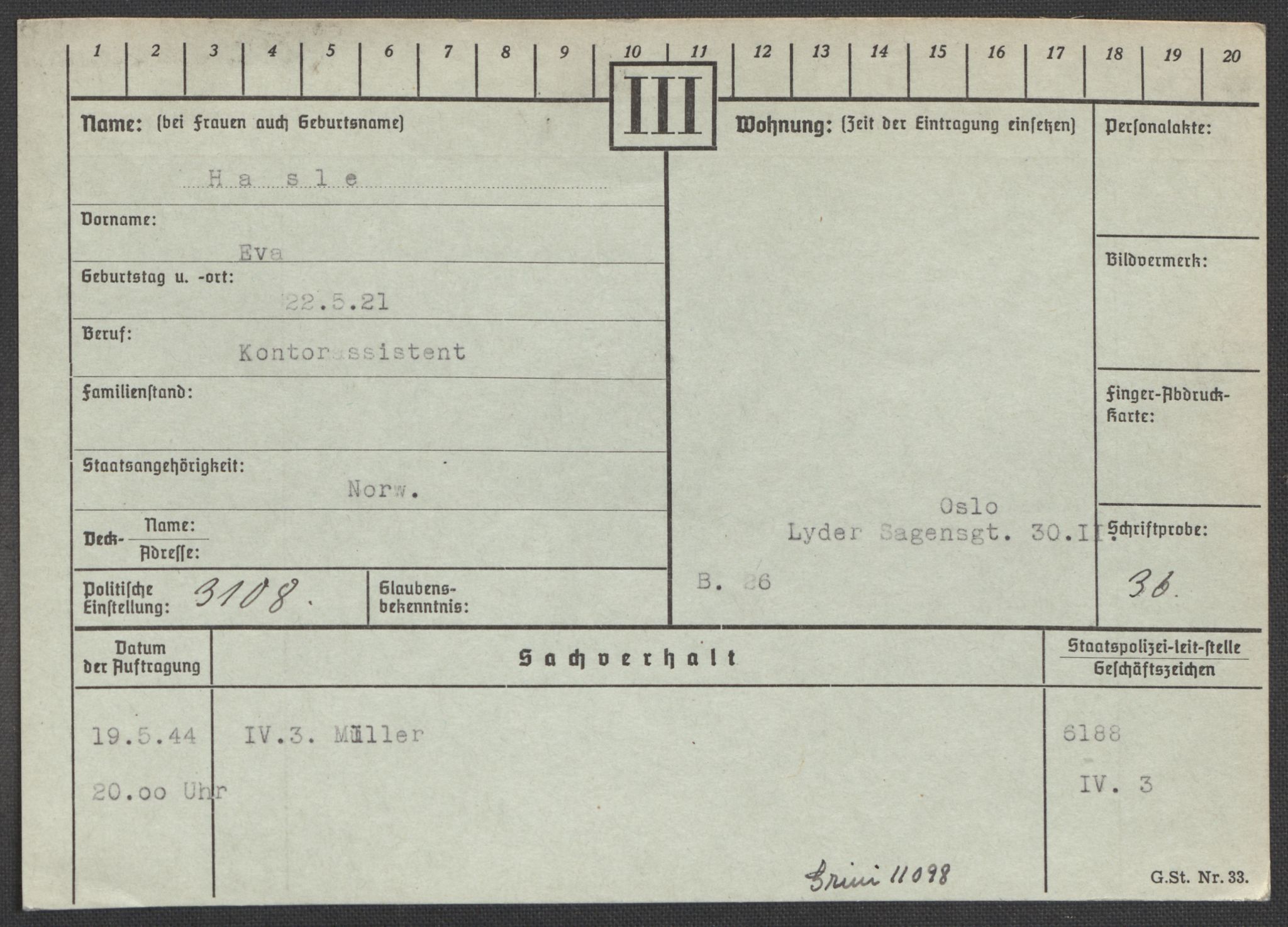 Befehlshaber der Sicherheitspolizei und des SD, AV/RA-RAFA-5969/E/Ea/Eaa/L0004: Register over norske fanger i Møllergata 19: Hal-Hæ, 1940-1945, s. 649