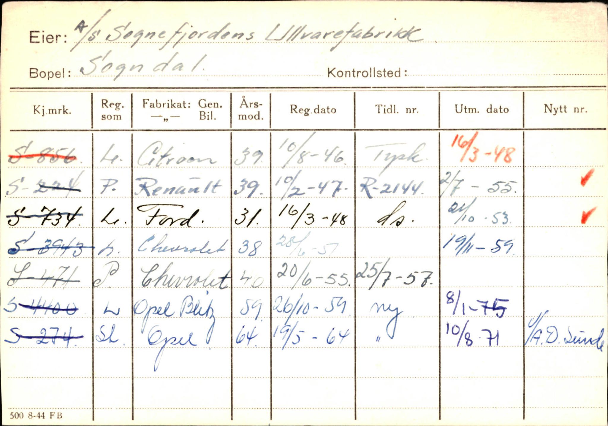 Statens vegvesen, Sogn og Fjordane vegkontor, AV/SAB-A-5301/4/F/L0124: Eigarregister Sogndal A-U, 1945-1975, s. 2385