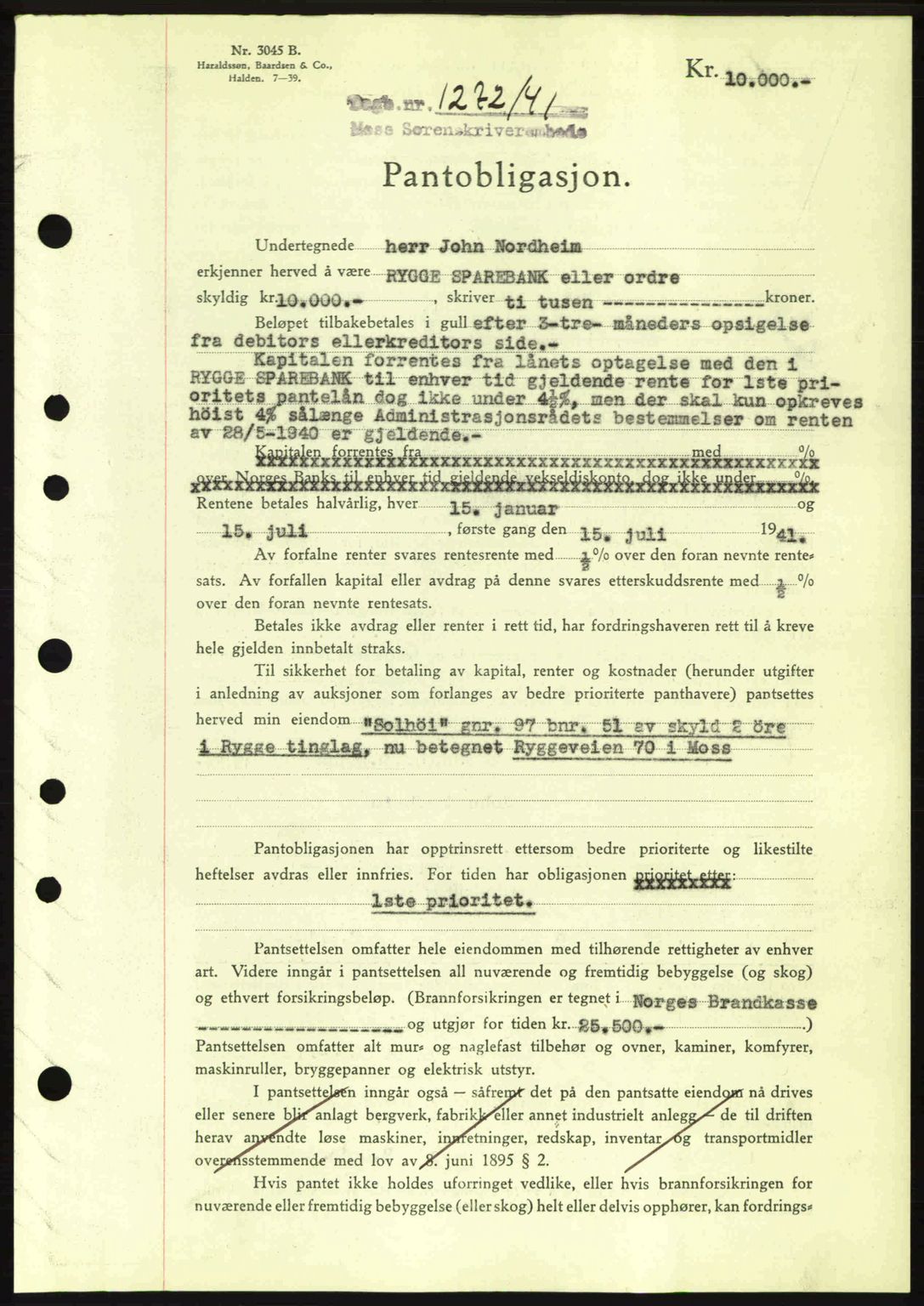 Moss sorenskriveri, SAO/A-10168: Pantebok nr. B10, 1940-1941, Dagboknr: 1272/1941