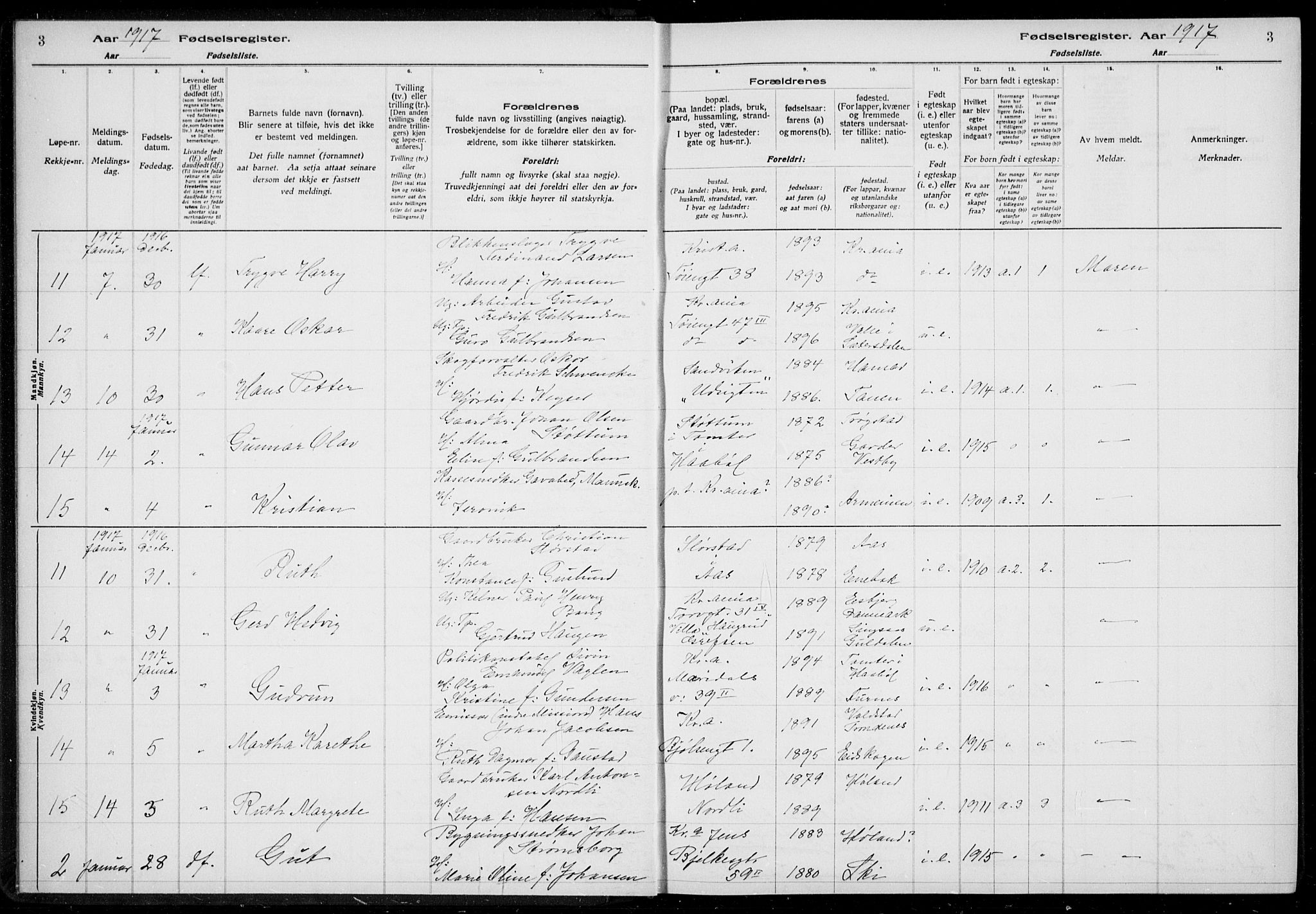 Rikshospitalet prestekontor Kirkebøker, AV/SAO-A-10309b/J/L0002: Fødselsregister nr. 2, 1917-1917, s. 3